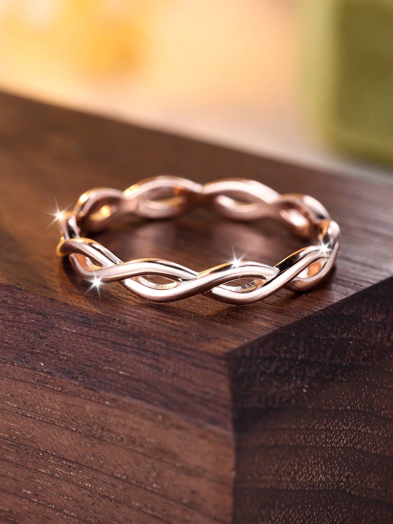 1pc Delicate Solid Silver Rose-Gold Plated Twisted Rope Design Ring, Perfect For Egnagement Or Wedding Gift For Women-Rose Gold-1