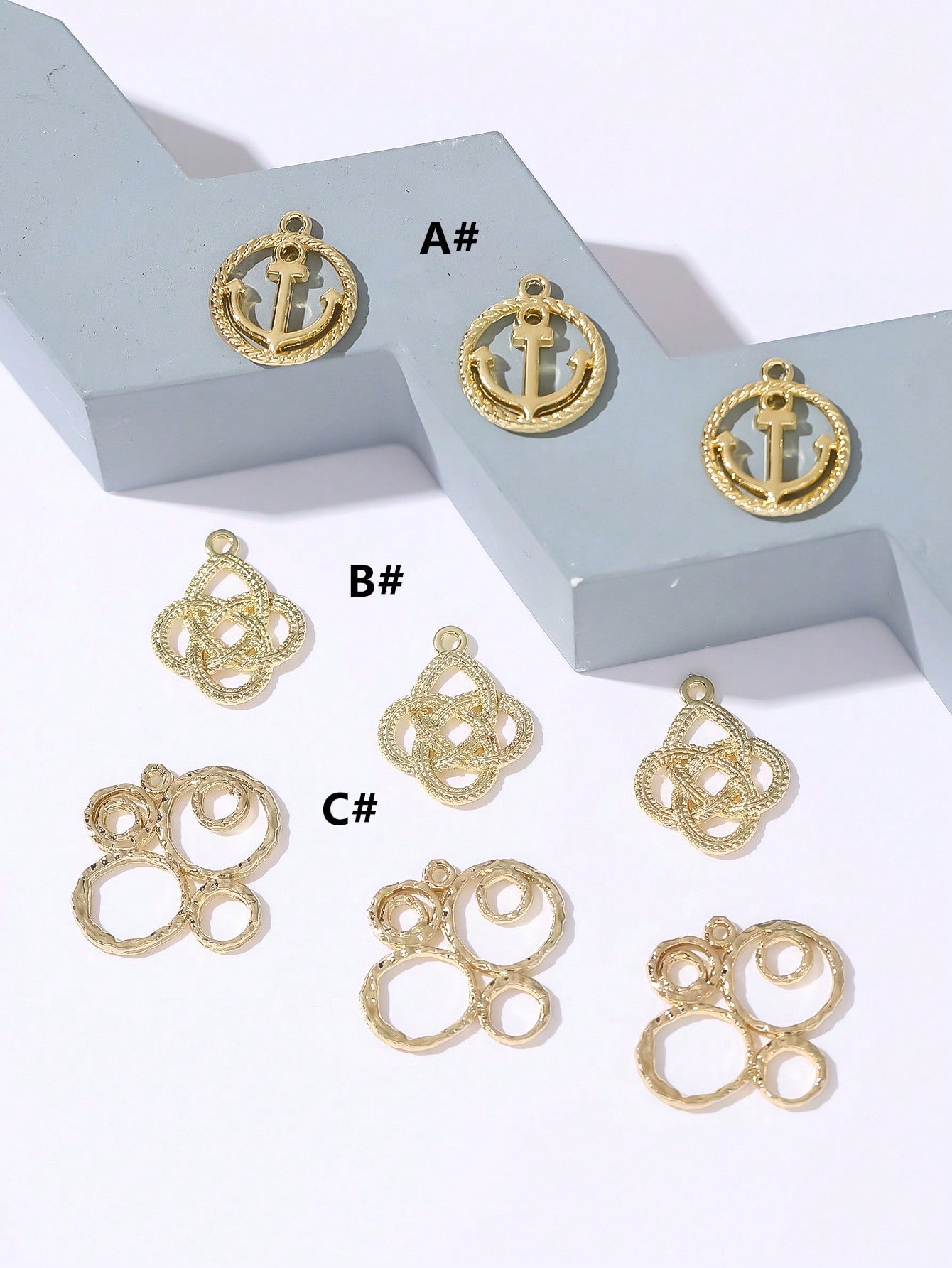 6pcs Alloy Plated Anchor & Chinese Knot Design Accessories For Earrings, Necklaces, Bags, Clothes Diy Decoration-Gold-1