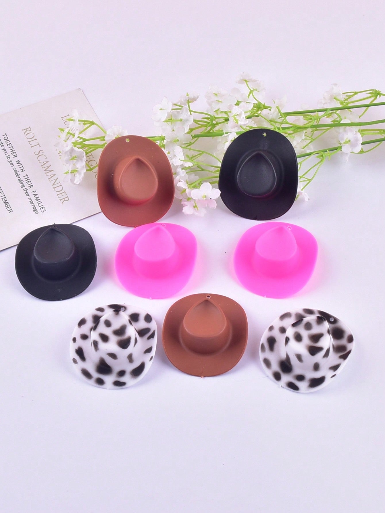 8pcs Fashionable Western Cowboy Hat Acrylic 3d Pendant For Earrings, Necklaces And Other Jewelry Making Accessories--1