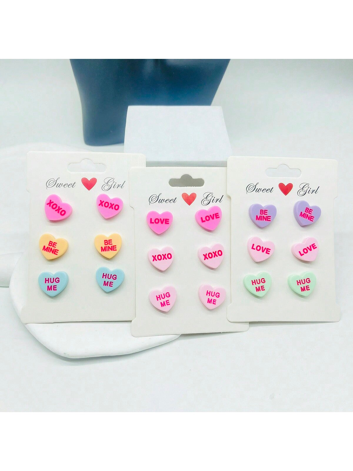 9Pairs Valentine’S Day Earrings Resin Heart Candy Love Hug Me XOXO Be Mine Earrings Valentine Gift For Women Girls-Colorful-1