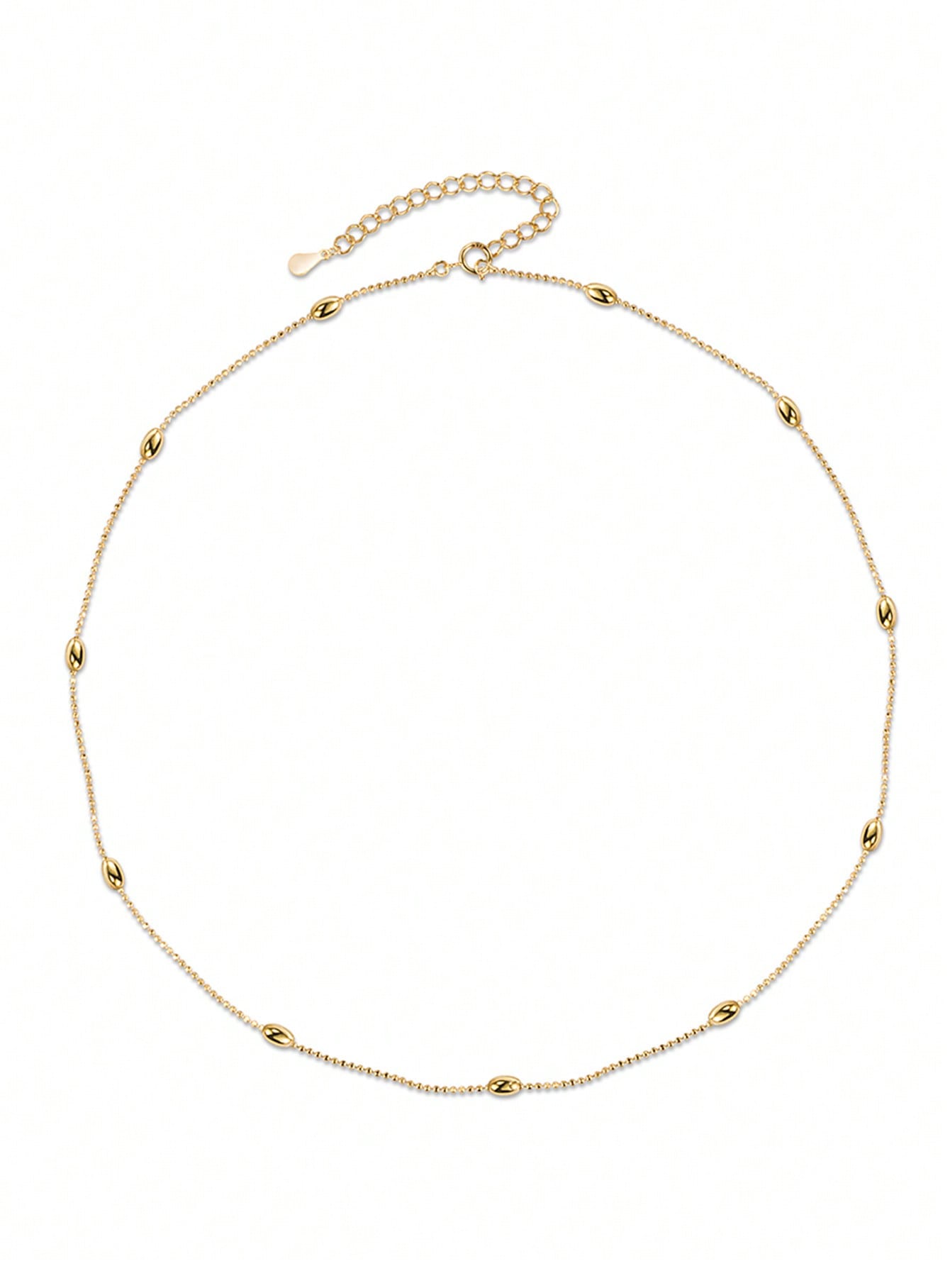 French Elegant Creative Beaded & Rice Bead Necklace Made Of S925 Silver, Korean Ins Minimalist Clavicle Chain-Yellow Gold-1