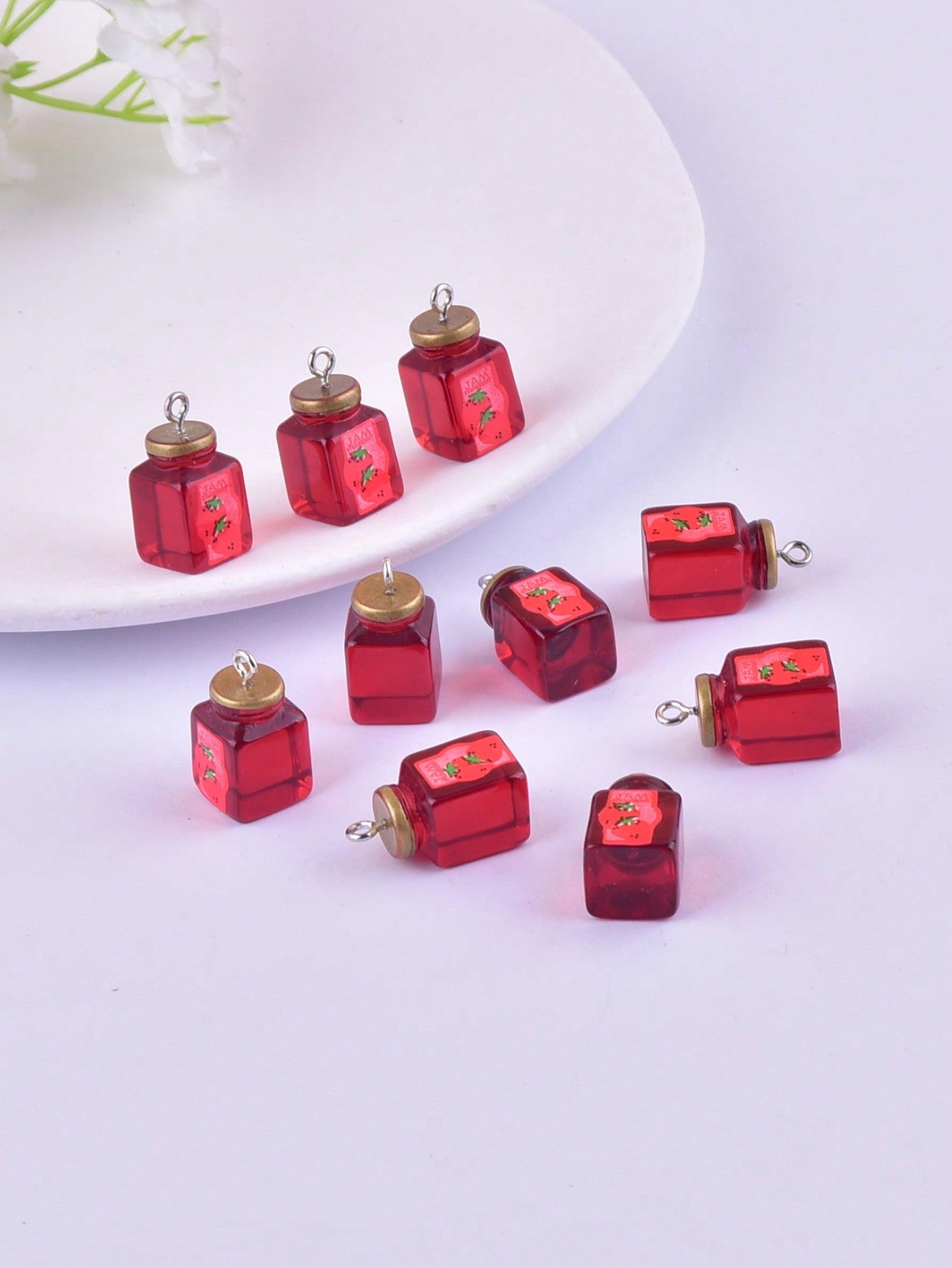 10pcs Strawberry Jam Shaped 3d Resin Jewelry Diy Pendant For Women’S Earrings And Necklace Making-Red-1