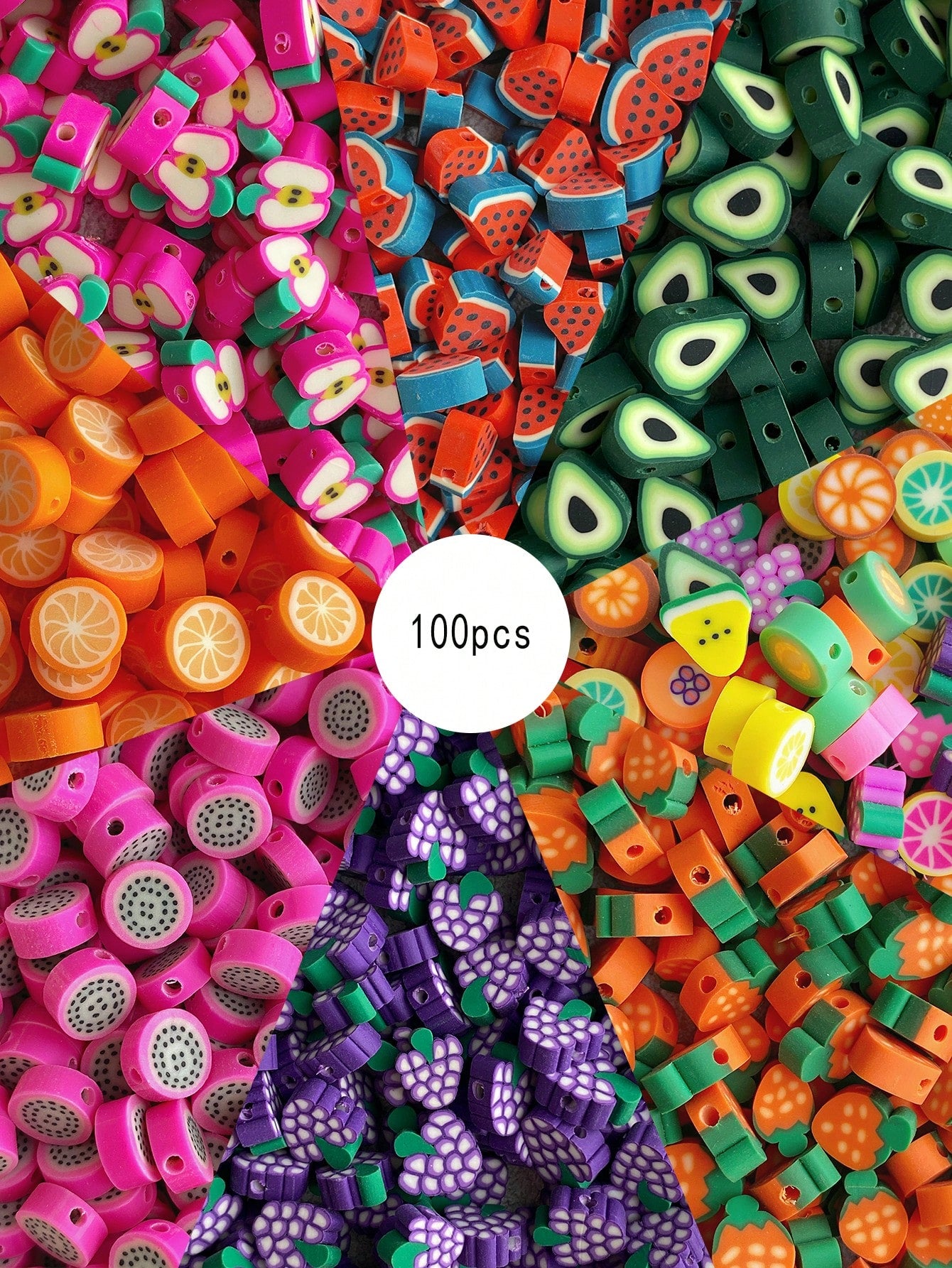 100pcs Fruit Polymer Clay Beads Chip Disk Loose Spacer Beads Fruit Heishi Beads For Jewelry Making Bracelet Necklace DIY Accessories Supplies--1