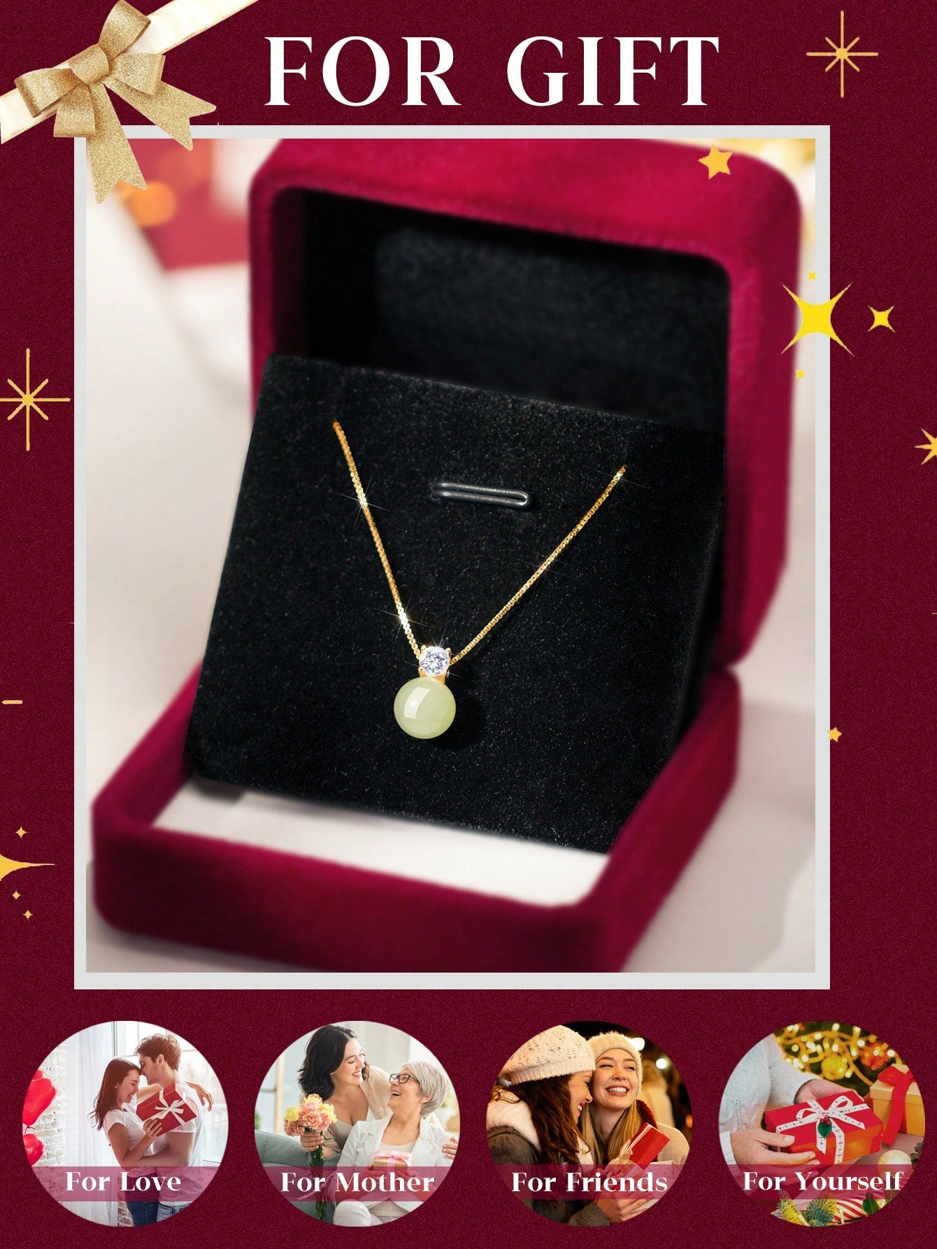 1pcs Elegant Luxury S925 Sterling Silver Natural Hotan Jade Shine Diamond Necklace For Women With Gift Box High-Grade Sense Pendant Gift For Girl/Women/Girlfriend With Exquisite Flannelette Gift Box-Gold-1