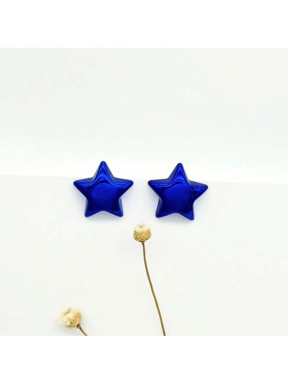 1 Pair Of Fashionable Retro Young Ccb Material Uv Plated Five-Pointed Star Earrings Suitable For Daily Wear By Men And Women-Royal Blue-1