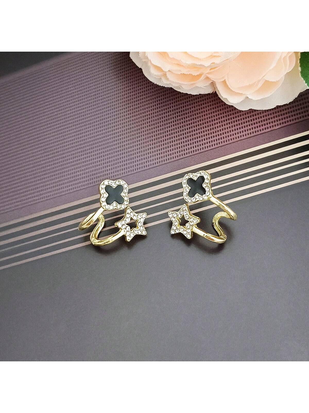 1pair French Style Sweet Floral Rhinestone Earrings, Versatile Design Suitable For Ladies' Daily Wear-Multicolor-1