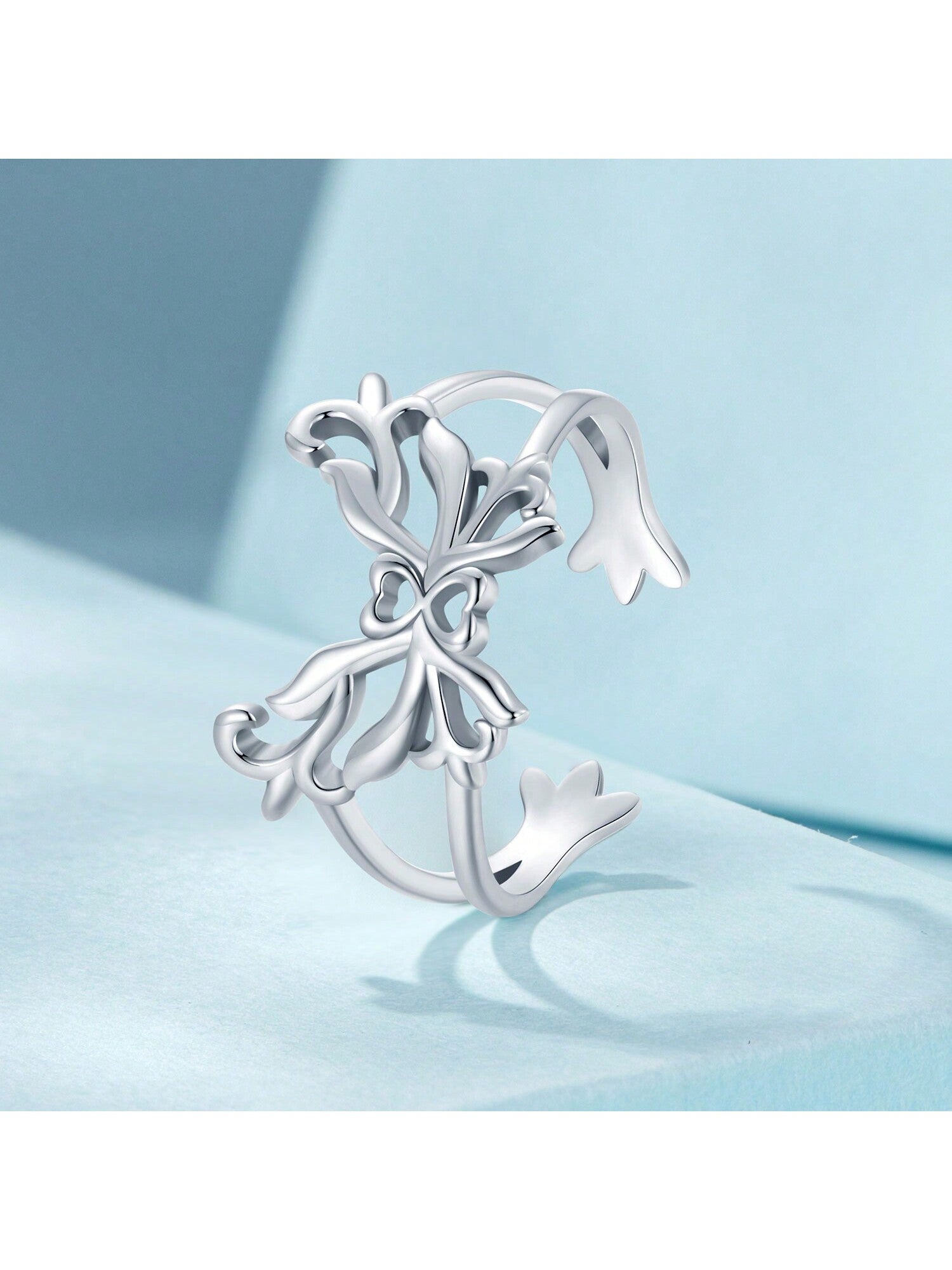 1pc 925 Sterling Silver Hollow Butterfly Ring Charm For Women Open Ring Jewelry Wedding Gift-Silver-1