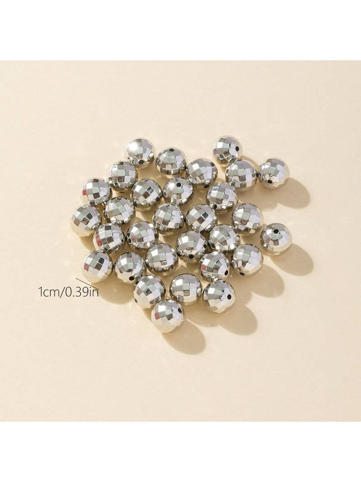 50pcs 10mm Silver-Plated Faceted Round Beads With Electroplated Light Effect, Ideal For Diy Necklace, Bracelet, Christmas Decoration Accessories-Dull Silver-1