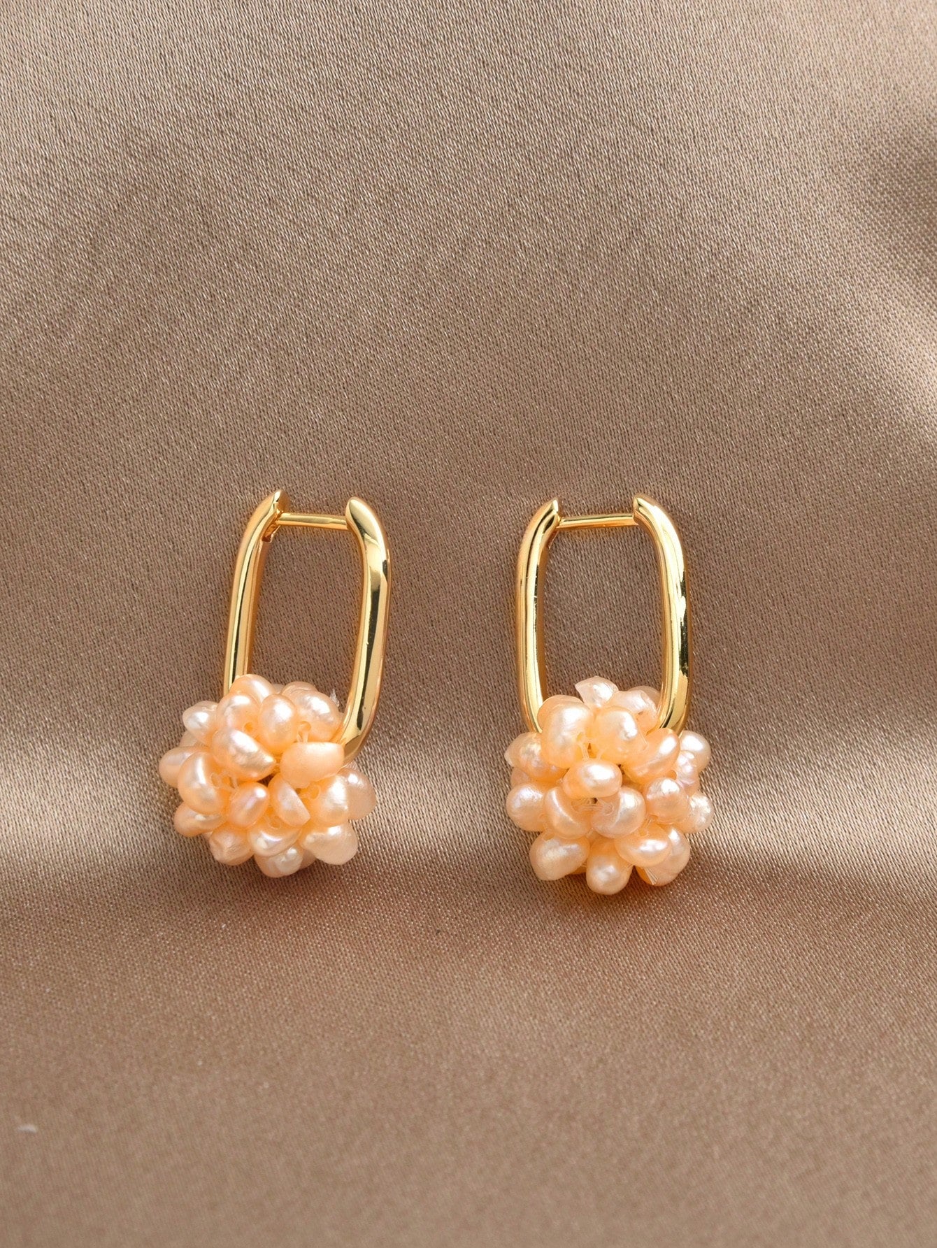 1pair Natural Pearl Flower Ball Earrings For Women-Pink-1