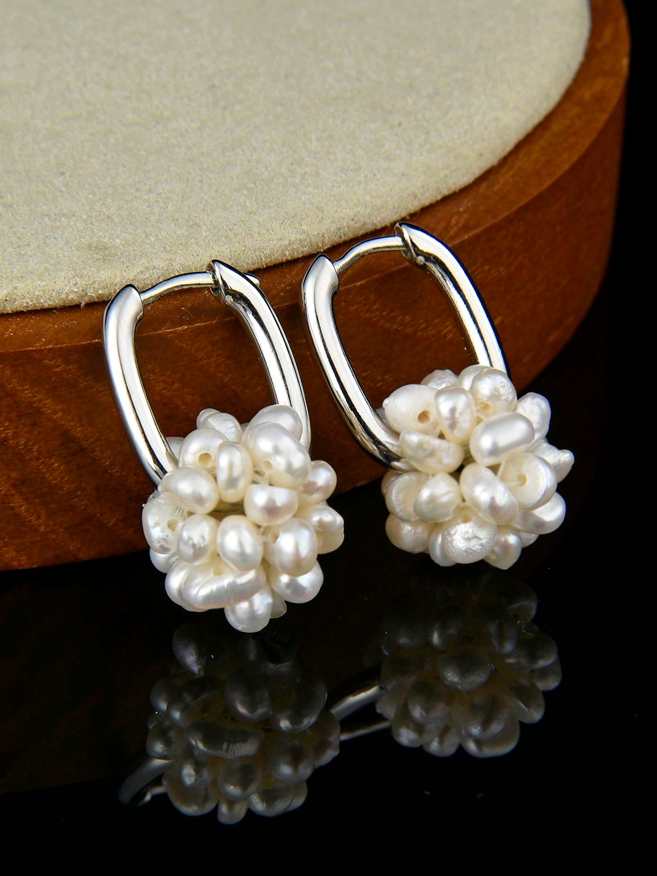 1pair Natural Pearl Beaded Ball Shaped Earrings For Women-White-1