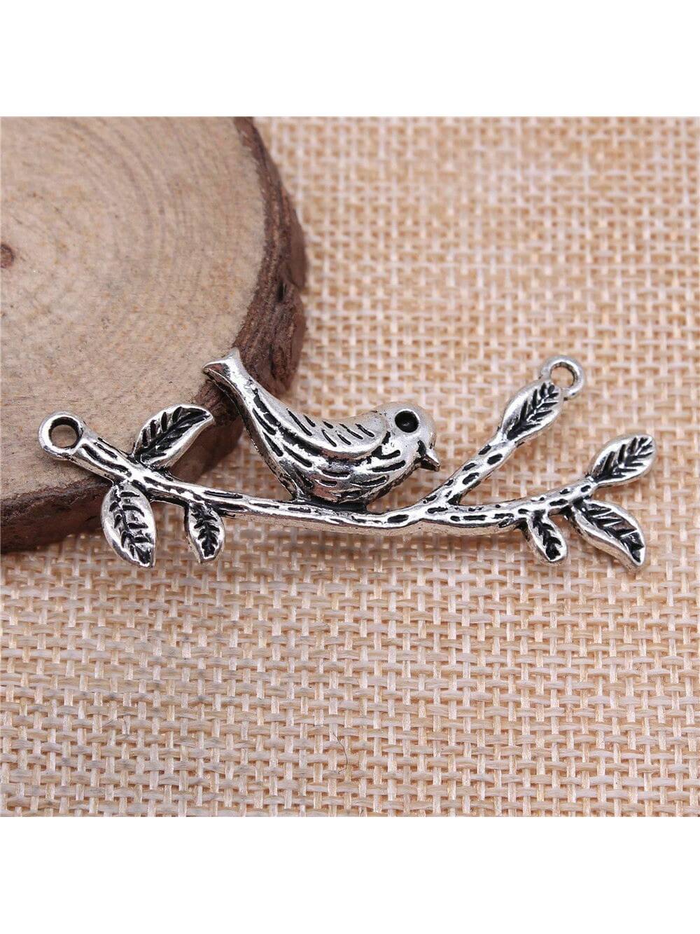 5pcs Antiqued Silver Bird Branch Connector Zinc Alloy Pendants, Jewelry Making Supplies, Silver Coated Mixed Smooth Metal Charms, Diy Necklace, Bracelet, Jewelry Crafting, Suitable For Women'S Daily Wear-Antique Silver-1