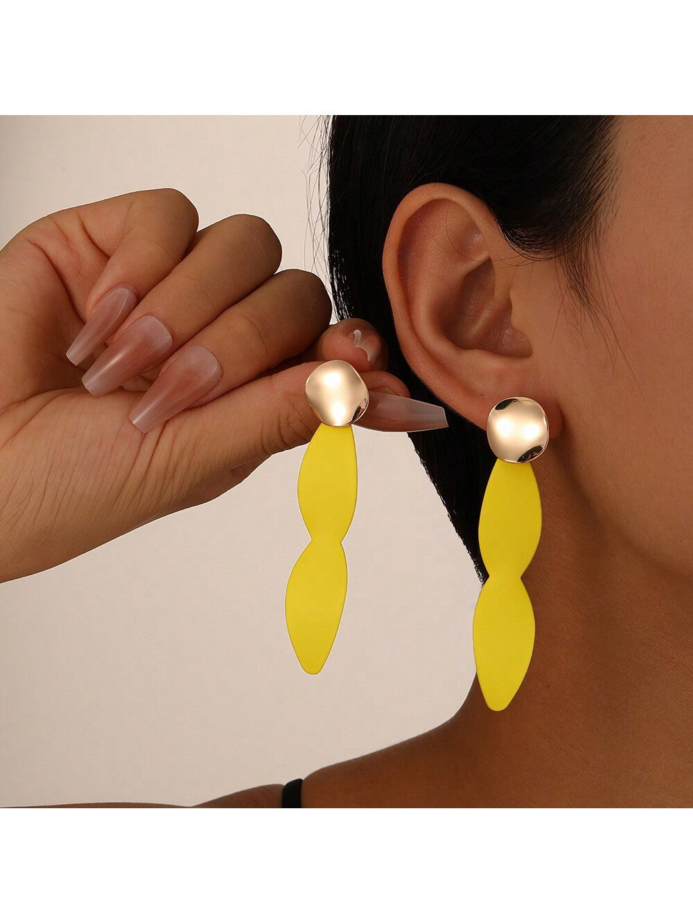 1pair Women'S Colorful Spray Painted Metallic Geometric Circle & Long Bar Statement Earrings-Yellow-1