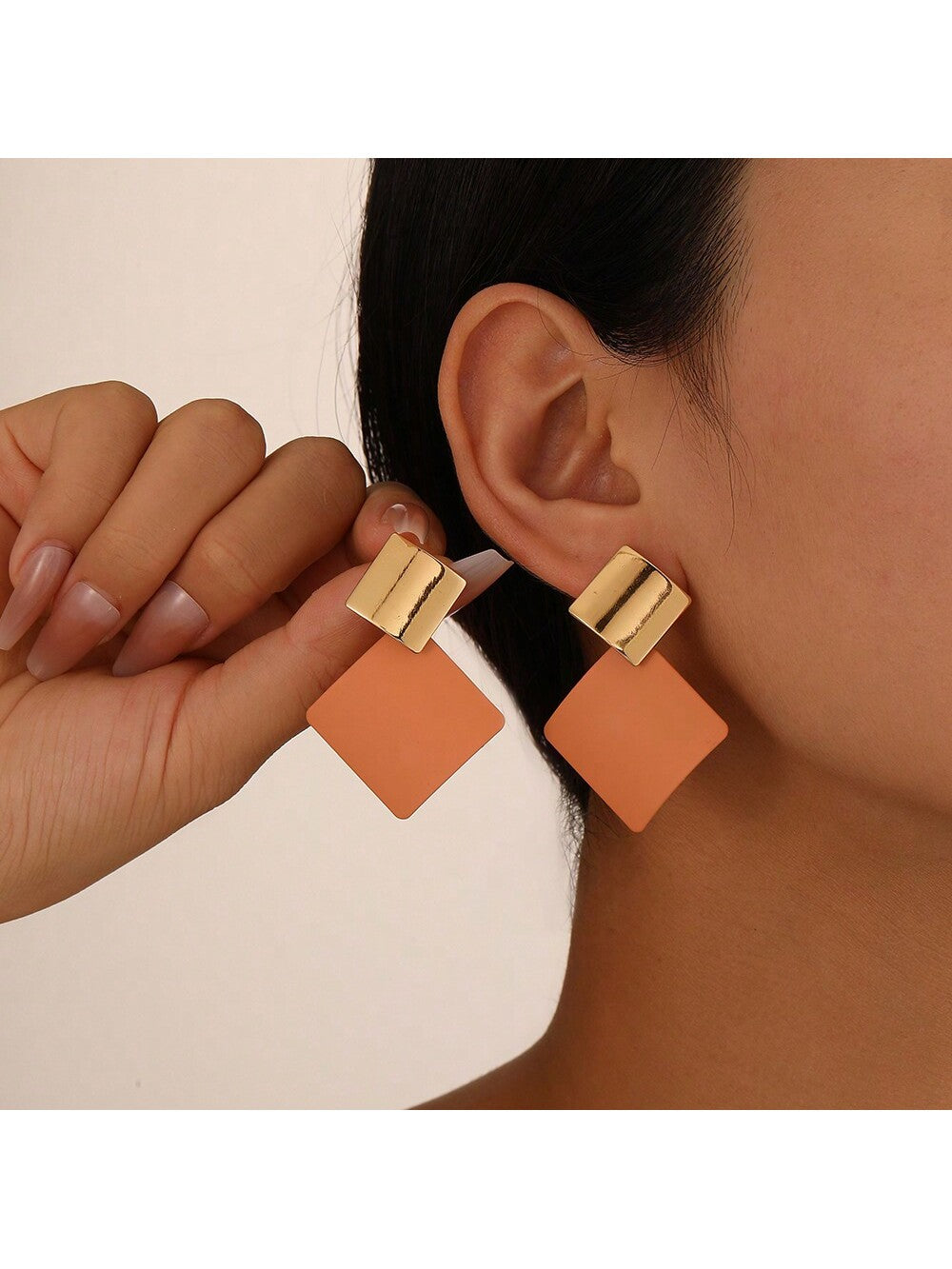 1pair Women'S Colorful Spray Painted Metallic Geometric Rhombus Shaped Exaggerated Statement Earrings-Coffee-1