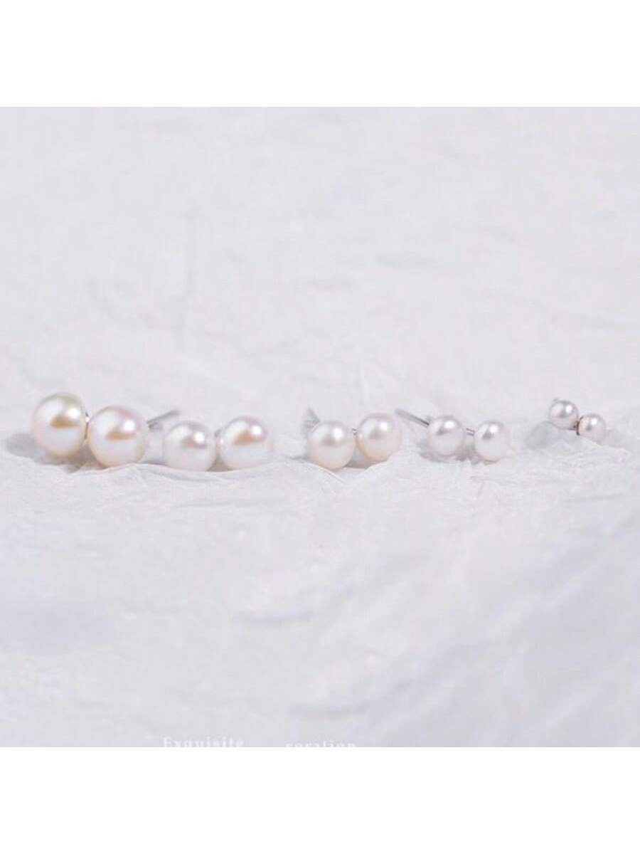 White Natural Freshwater Pearl 4-5mm Silver Plated 925 Hypoallergenic Ear Studs (Aaaa Quality)-White-1