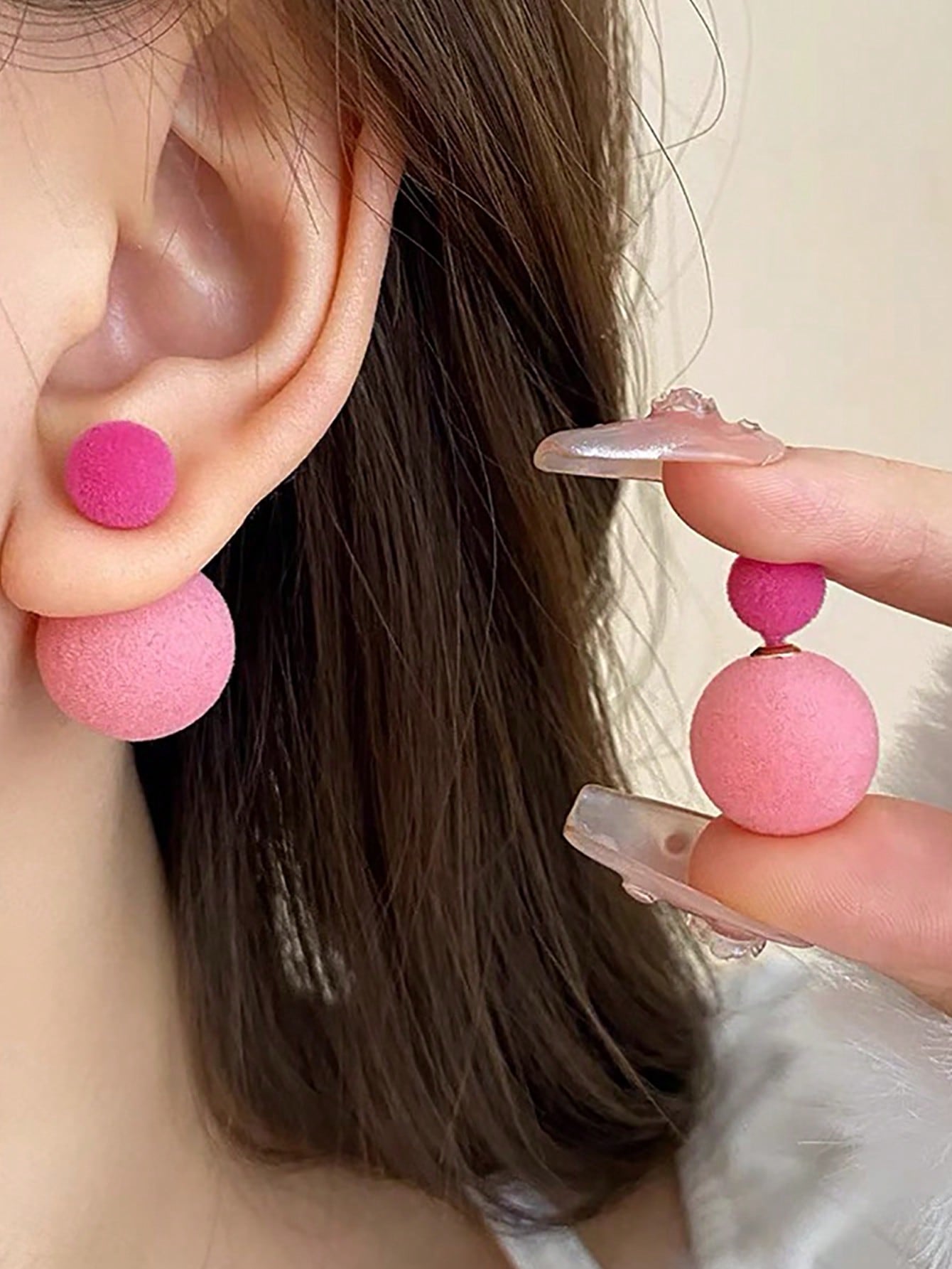 1pair Fashionable & Elegant French Style Pink Faux Pearl & Ball Shaped Women'S Stud Earrings-Pink-1