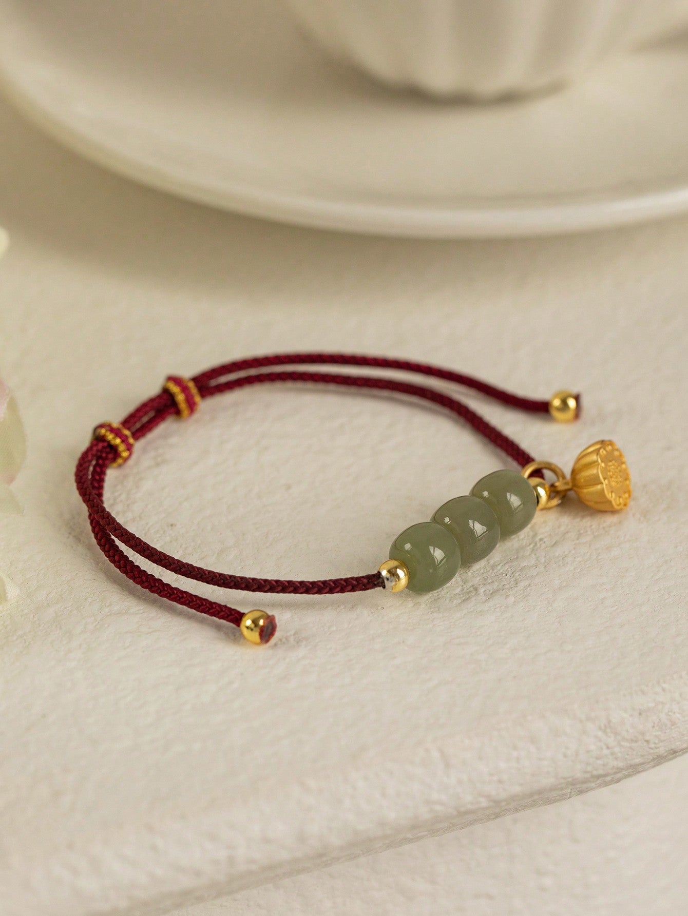 1pc Hetian Jade Beaded Rope Bracelet-Multicolor-1