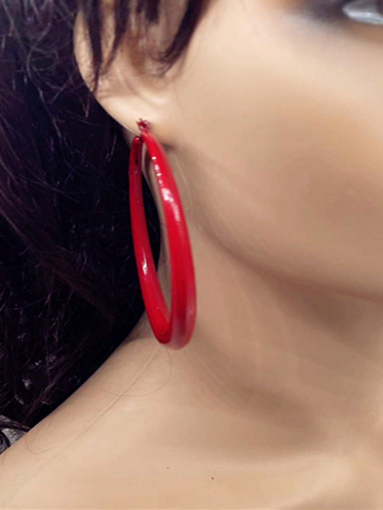 1pair Fashionable Minimalist Spray Paint Earrings-Red-1