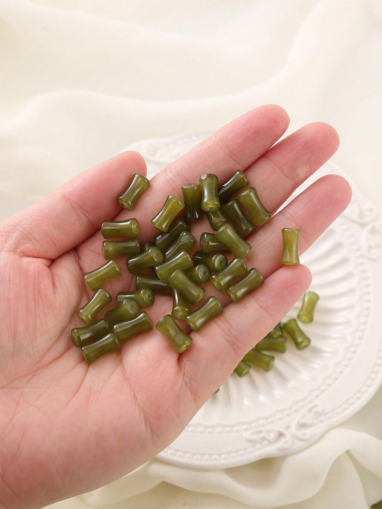 50pcs Bamboo Sections For Diy Handmade Beaded Jewelry Making : Bracelets, Earrings, And Other Accessories-Olive Green-1