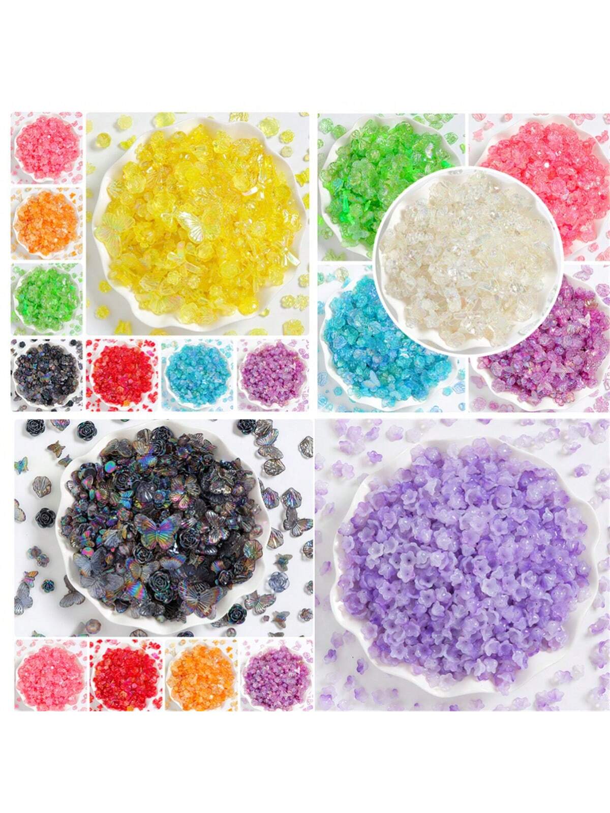 50gCrafts Material Embellishments Kit,Random Mixed Baroque Styles, Resin Rose Flower DIY Phone Case,  Nail Decorations Rhinestones Pearls Round Beads Charms-Multicolor-1