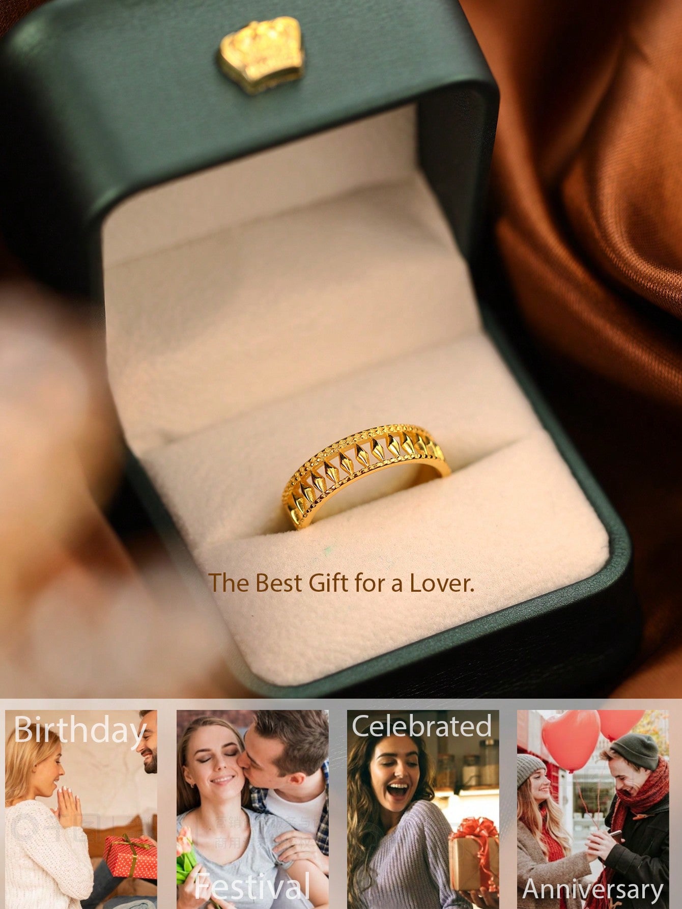 1pc High-End Fashionable Gift Box Package Simple & Exquisite Design Ring, Suitable For Festival, Wedding, Party, Anniversary, Daily Wear, Made With Sterling Silver And Cubic Zirconia For Superior Quality (With Gift Box)-Yellow Gold-1