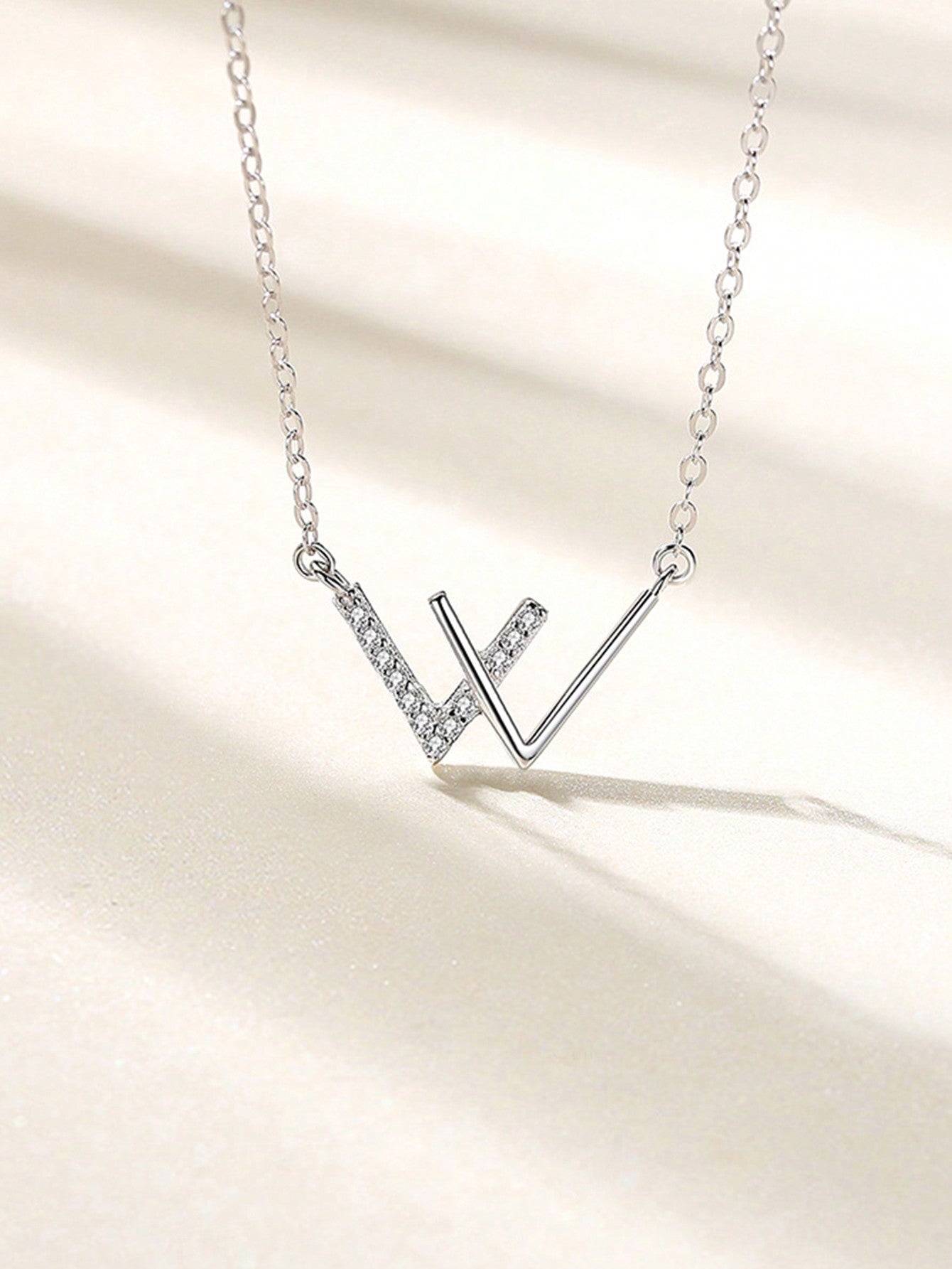 1pc Personalized Fashionable 925 Silver Synthetic Double V-Shaped Necklace, Ideal For Daily Wear, Birthday, Party, And Date Gift For Women--1