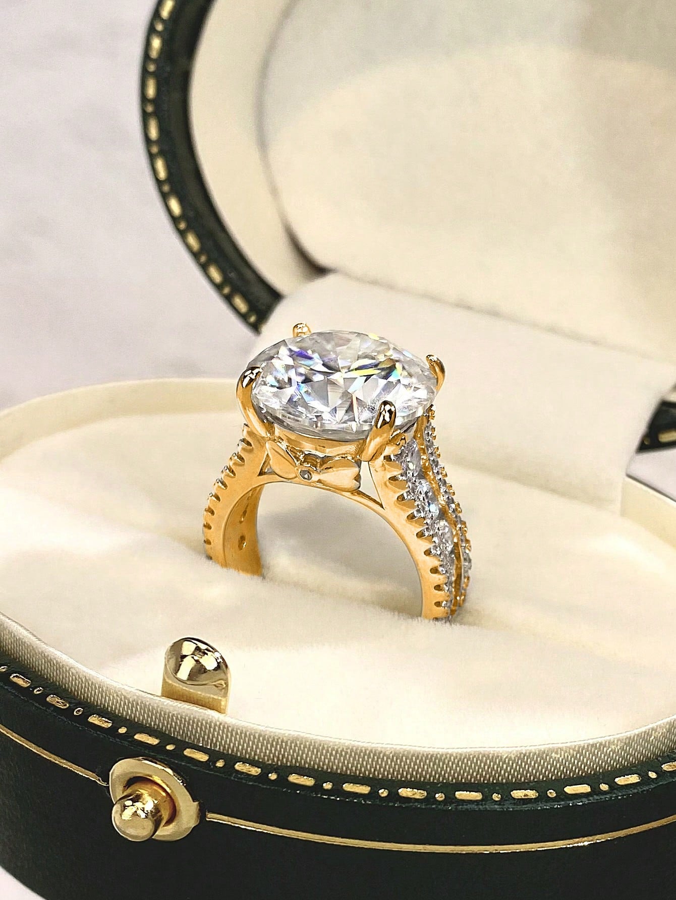 1Pc 14mm Moissanite Engagement Ring Wedding Band For Women S925 Sterling Silver High Sparkle Big Round Promise Ring Eternity Ring Anniversary Ring Luxury Jewelry Gifts-Gold-1