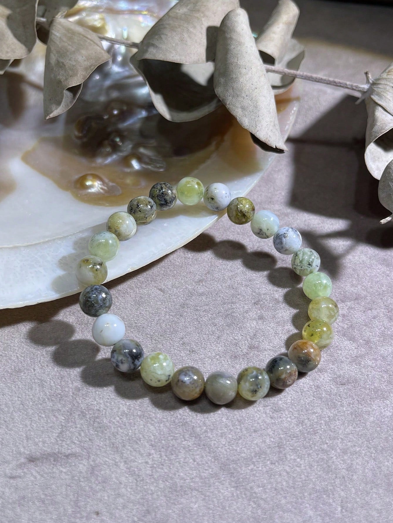 1pc Simple Green Aventurine Beaded Bracelet-Multicolor-1