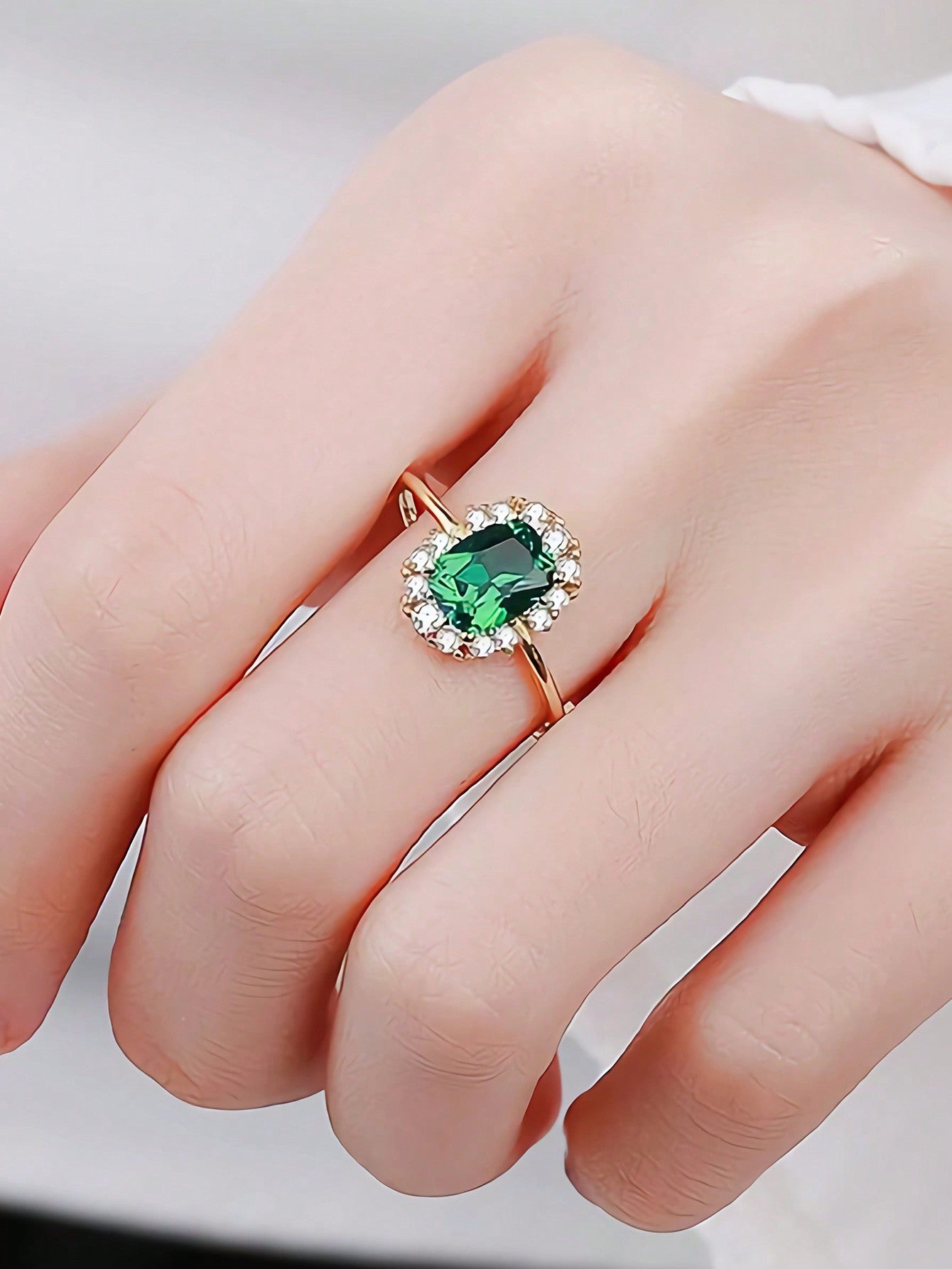 1pc S925 Silver Rectangular Inlaid Imitation Emerald  Ring Luxury Fashion Plating Gold Finger Rings For Wife Girlfriend Valentine's Day Gift, Engagement, Proposal Party Fine Jewelry-Gold-1