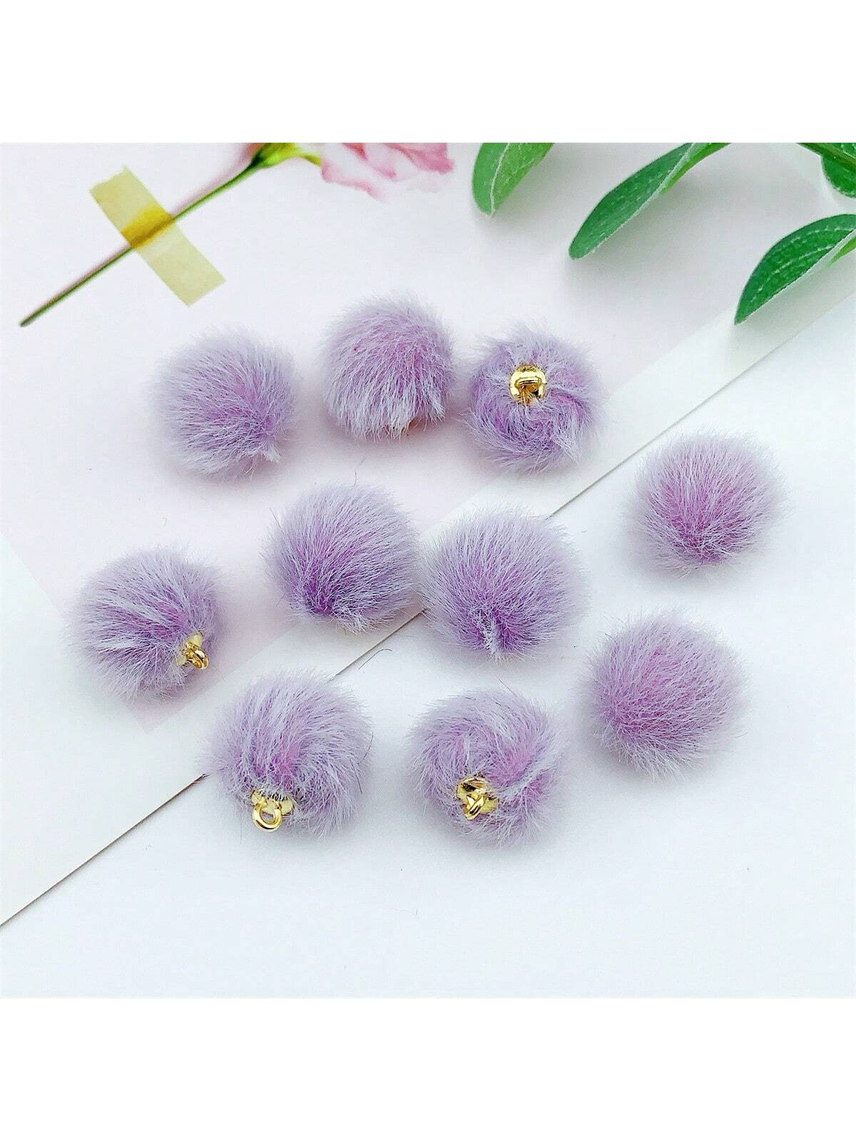 10pcs 16mm Pink Plush Ball With Hanging Loop For Jewelry Making-Purple-1