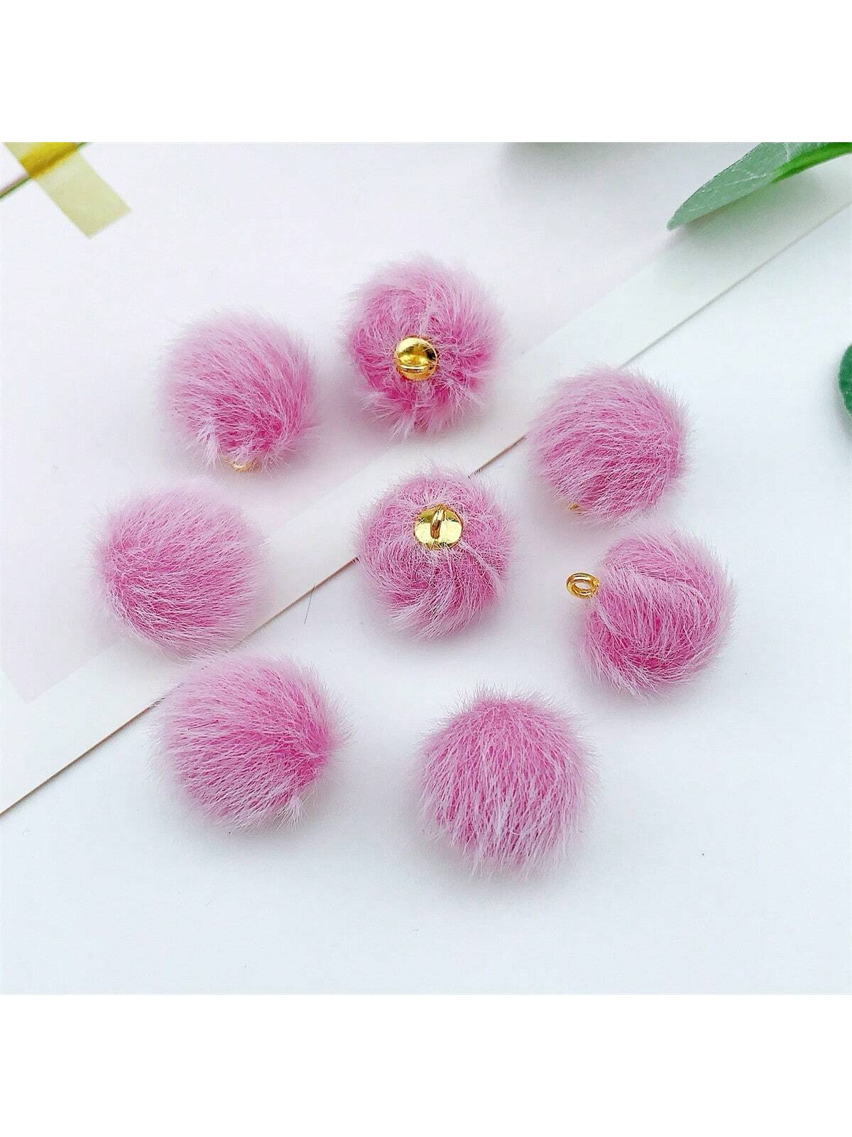 10pcs 16mm Pink Fluffy Pom Pom Balls With Hanging Loop For Diy Jewelry Making-Hot Pink-1