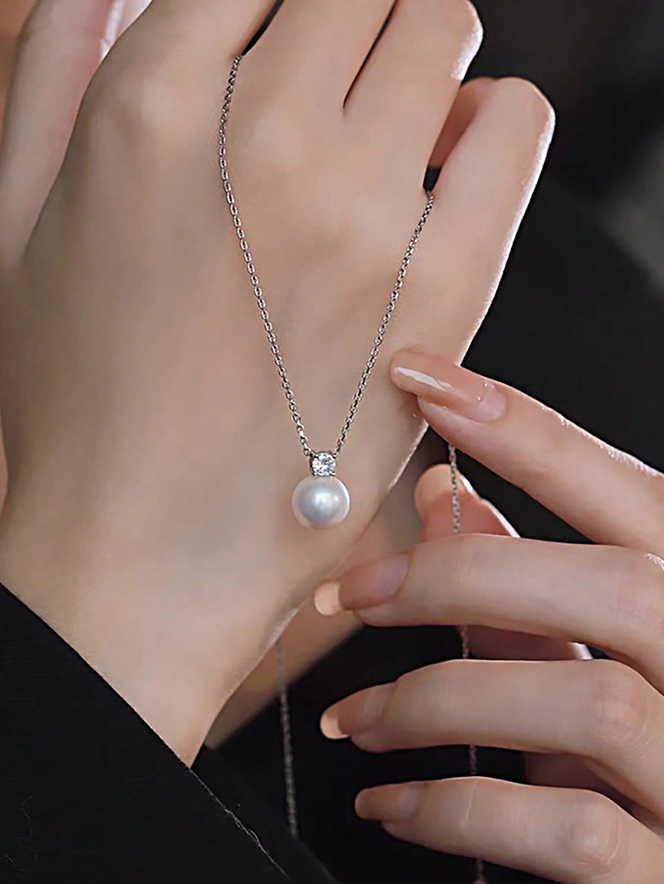 1pc Wedding Necklace S925 Sterling Silver Dainty Cultured Pearl Pendant Necklace Promise Necklace Fine Ladies Jewelery Gifts For Women-Silver-1