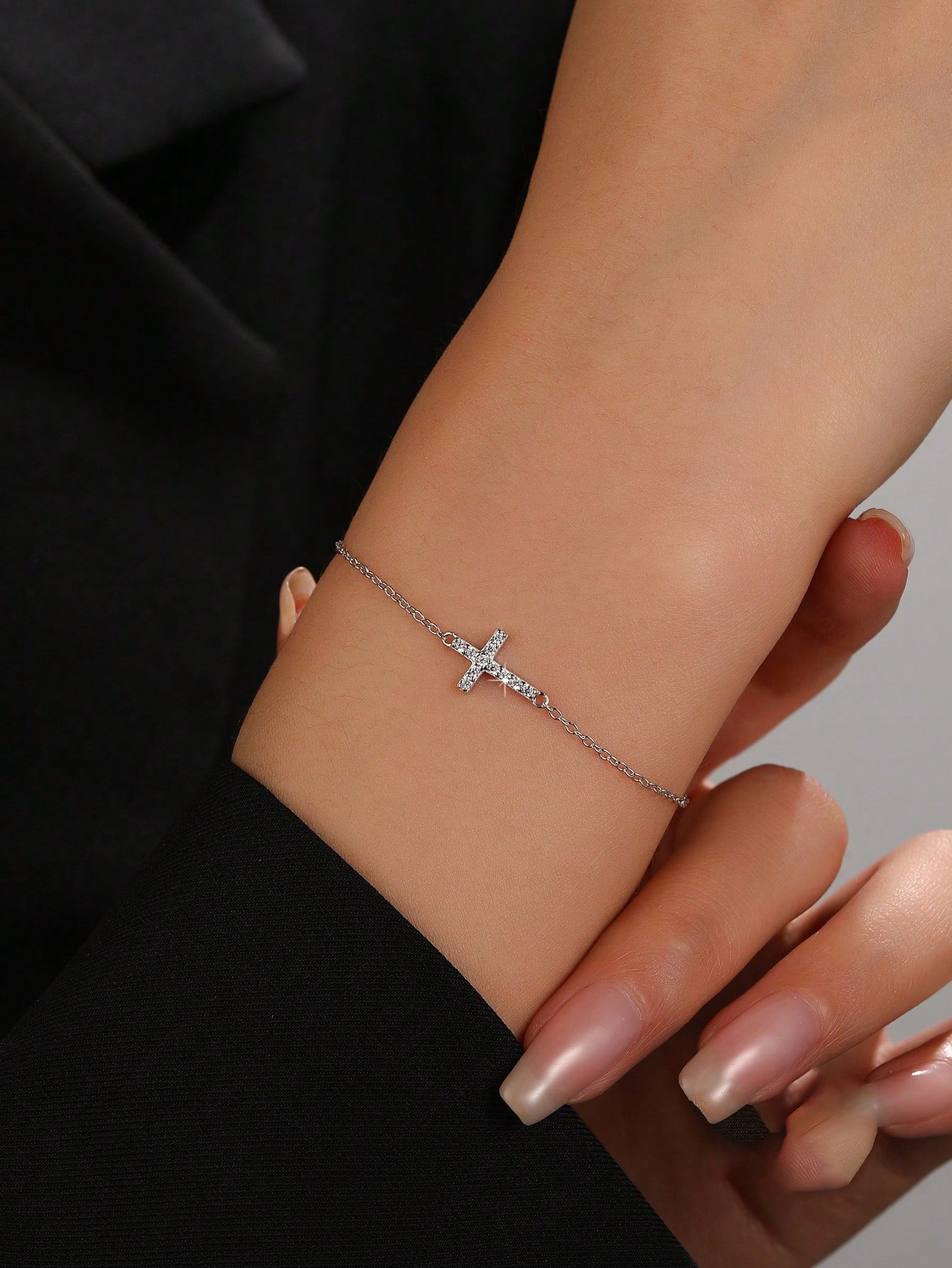 1pc Pure Silver S925 Golden Cross Designed Women's Bracelet, Fashionable & Versatile Jewelry Gift For Women-Silver-1