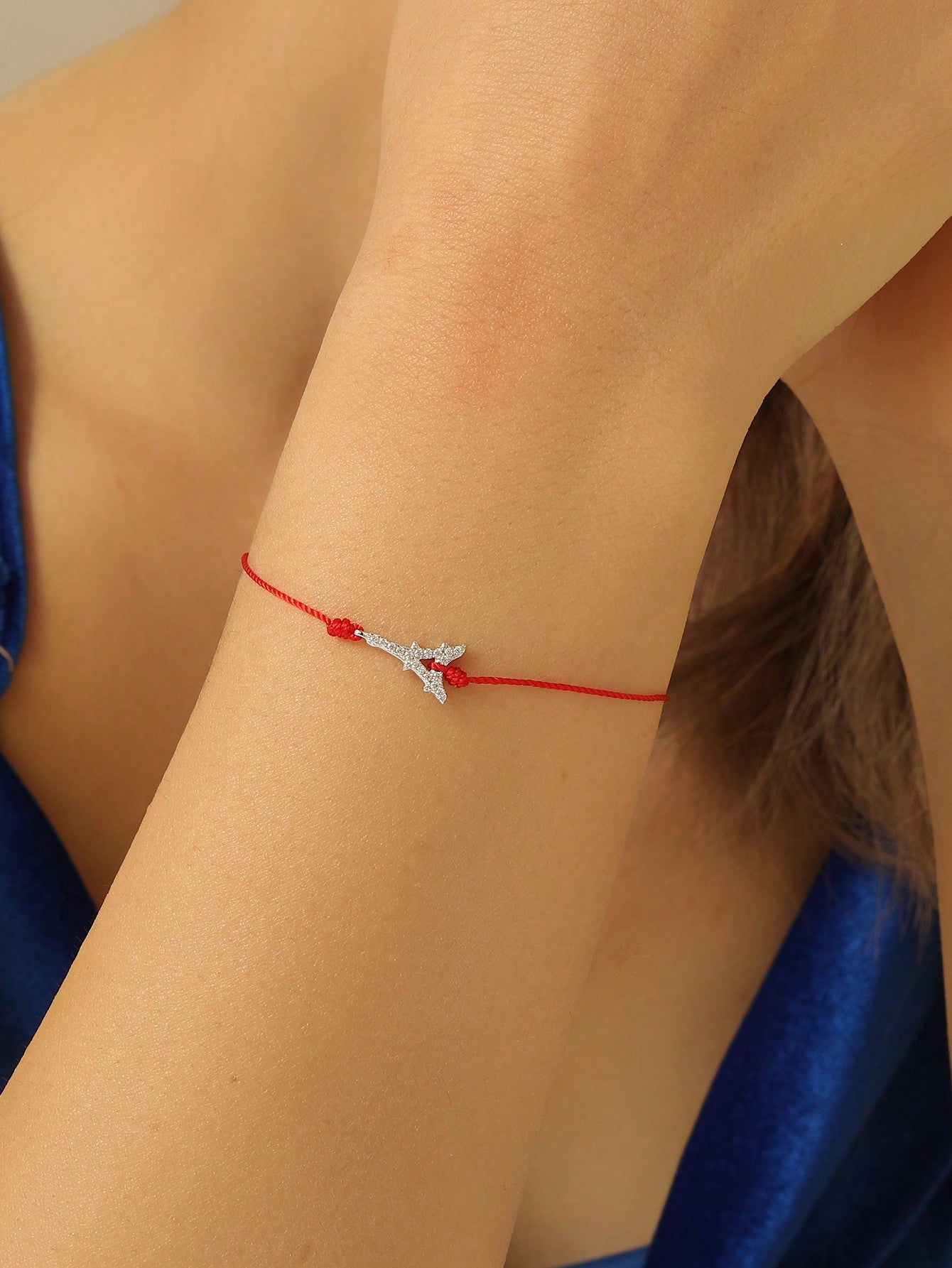 1pc Simple Handmade Braided 925 Sterling Silver & Cubic Zirconia Bracelet, Basic Gift For Girls-Red-1