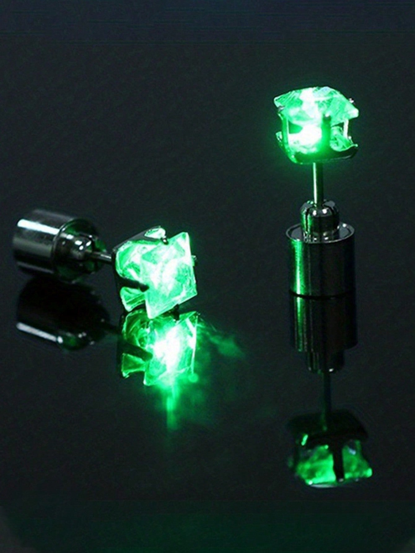 1pc LED Flashing Earrings Festival Gift Square Night Flashing Earrings Fashion Accessories-Green-1