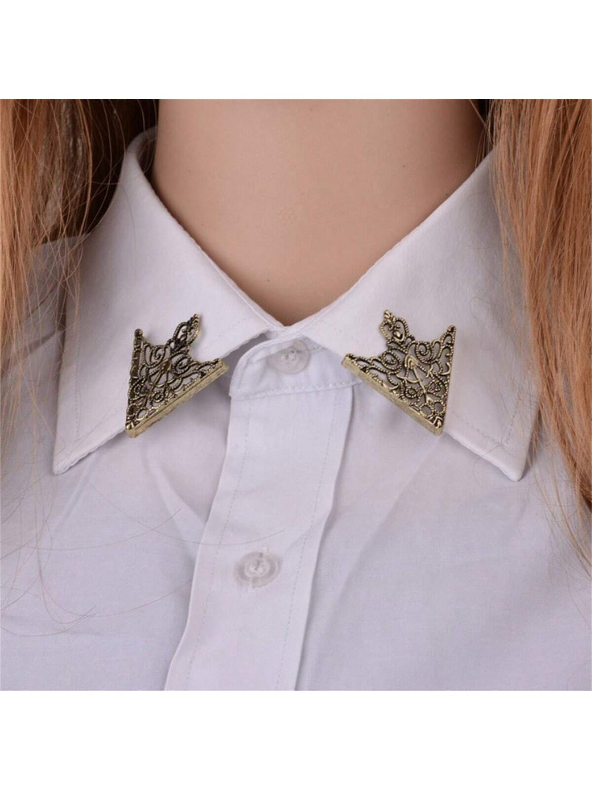 Vintage Triangle Shirt Collar Pin Collar Brooch Women's Brooch Hollow Out Metal Brooch Clothes Decorative Pin Fashion Jewelry--1