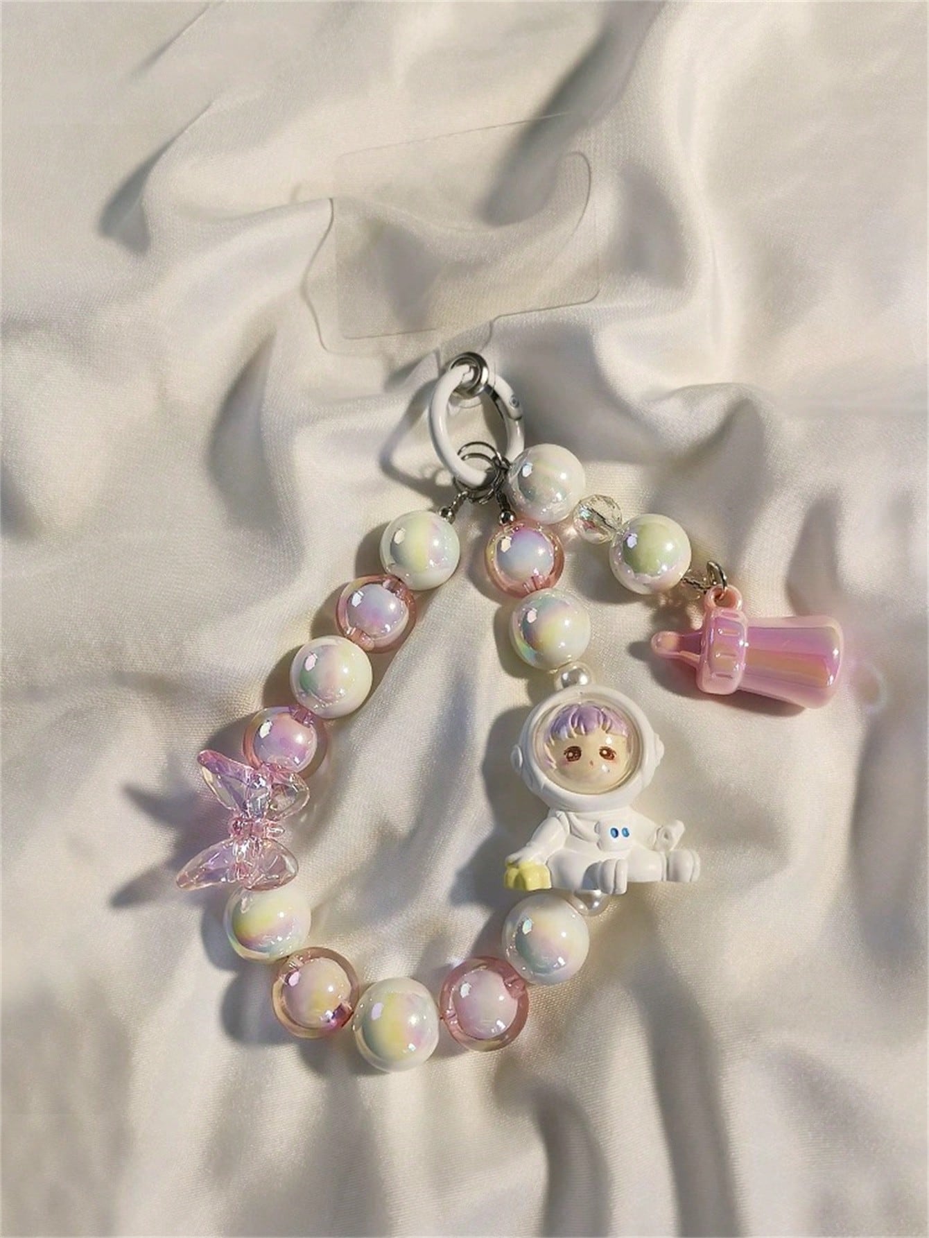 Short Phone Lanyard With Milk Bottle, Bowknot, Beads, Astronaut & Baby Pendant, Creative Decoration For Phone Case & Pacifier Clip-Pink-1