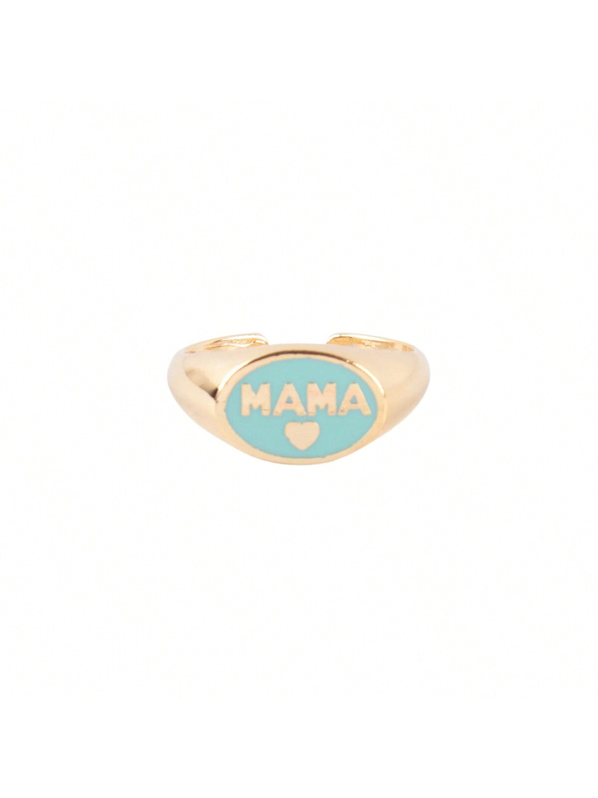 "Mama" Heart Color Signet Open Brass Ring-GOLD MINT-1