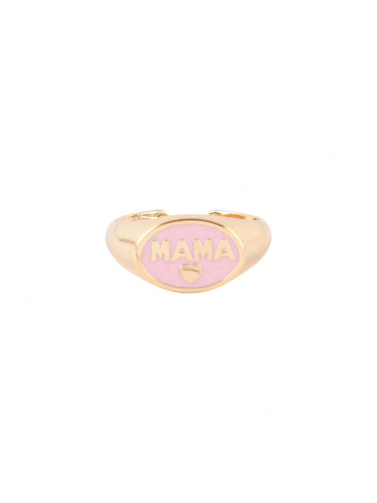 "Mama" Heart Color Signet Open Brass Ring-GOLD PINK-1