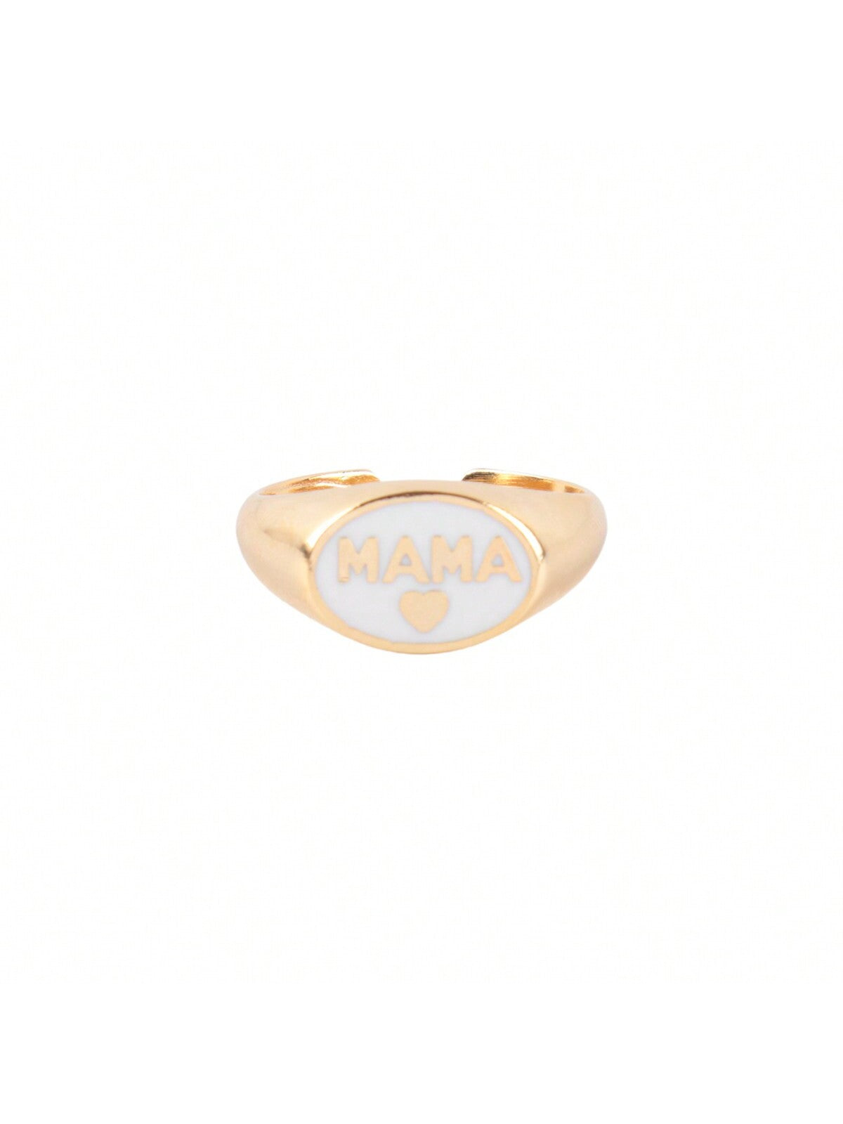 "Mama" Heart Color Signet Open Brass Ring-GOLD WHITE-1