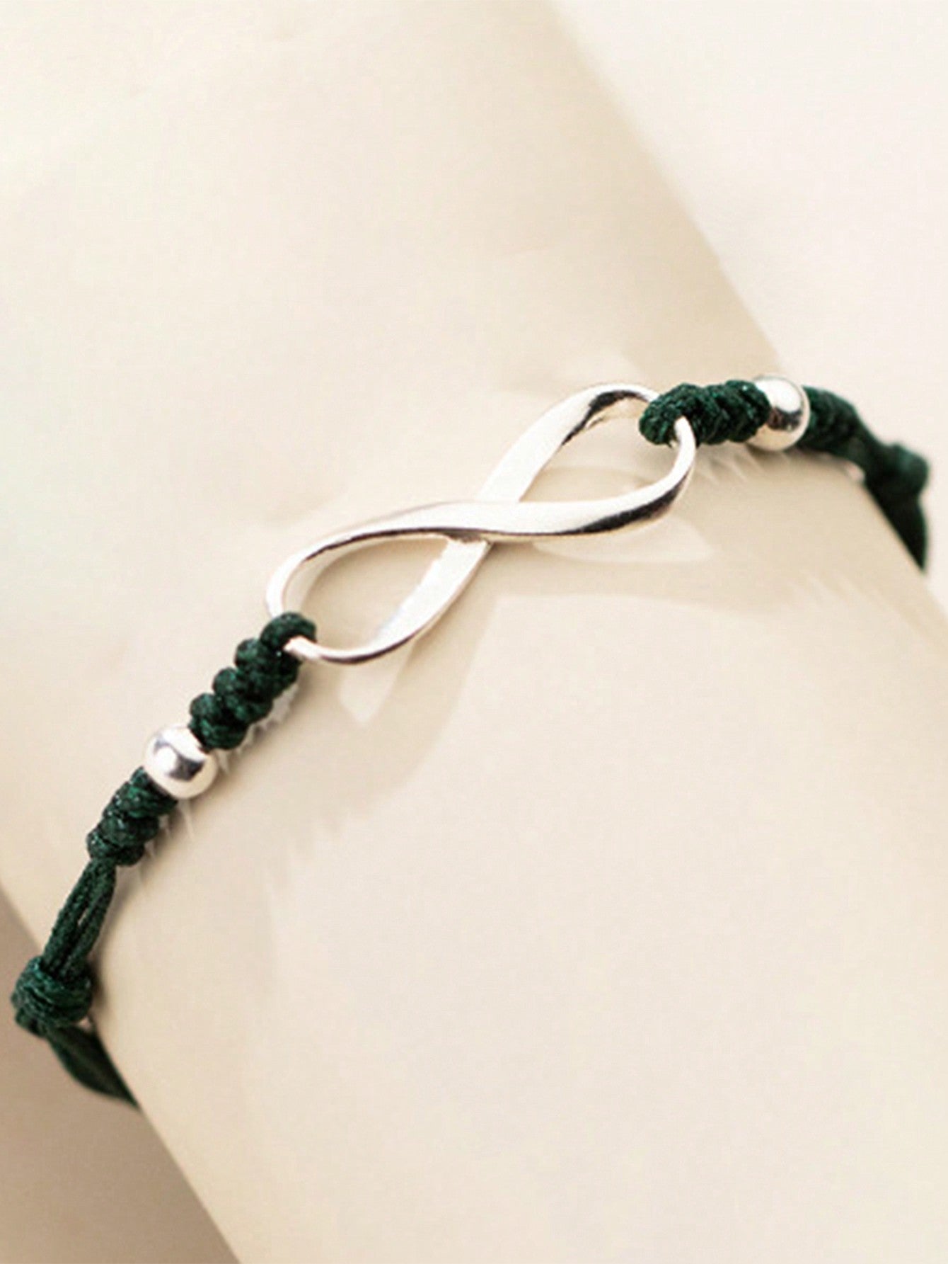 1pc Simple 925 Sterling Silver 8-Shape Braided & Adjustable Diy Green Woven Bracelet Suitable For Men And Women'S Daily Wear-Dark Green-1