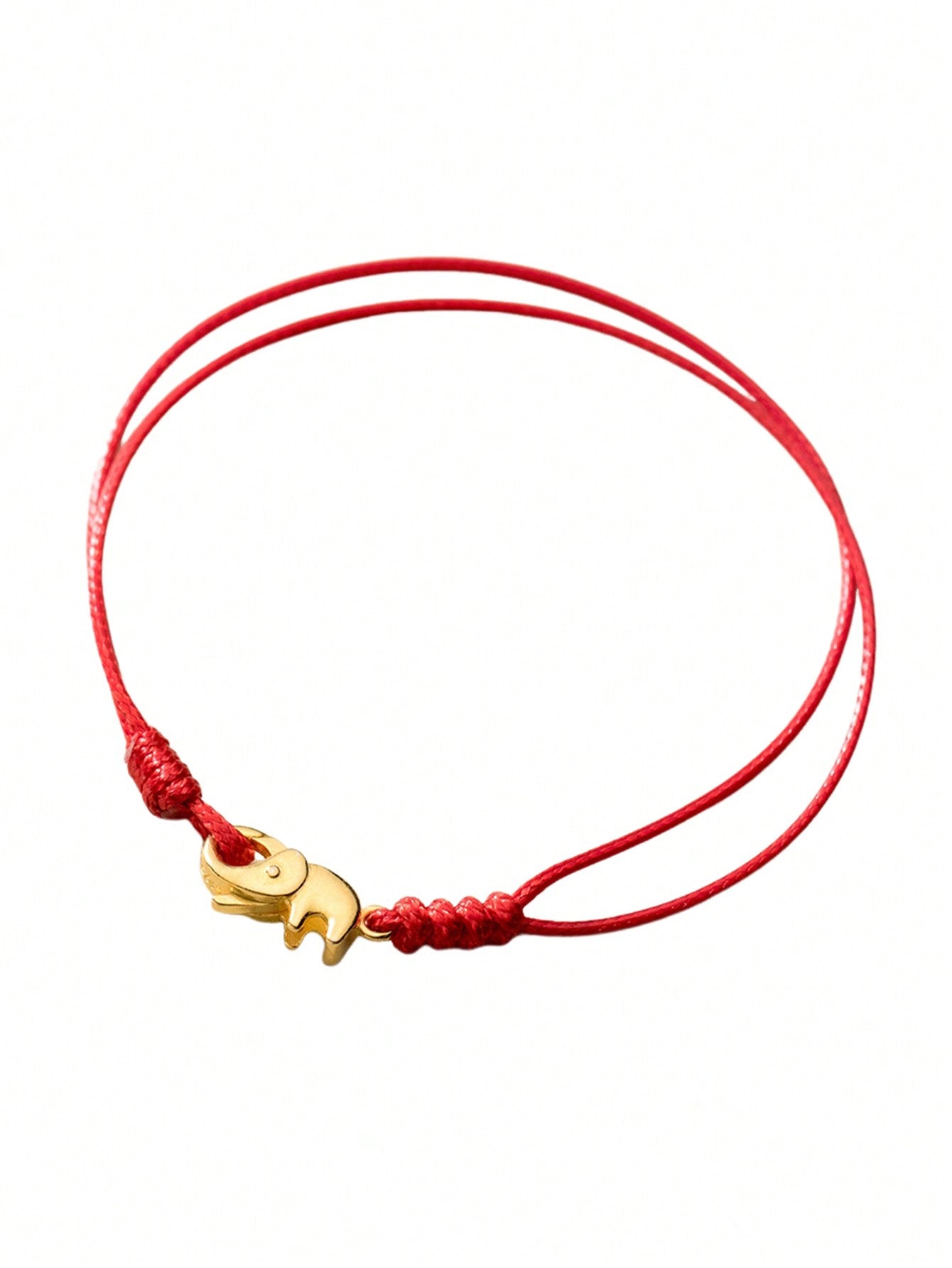 1pc Simple 925 Sterling Silver Plated Gold Elephant Decor Knitted Adjustable Diy Red Thread Bracelet For Daily Wear, Unisex-Red-1