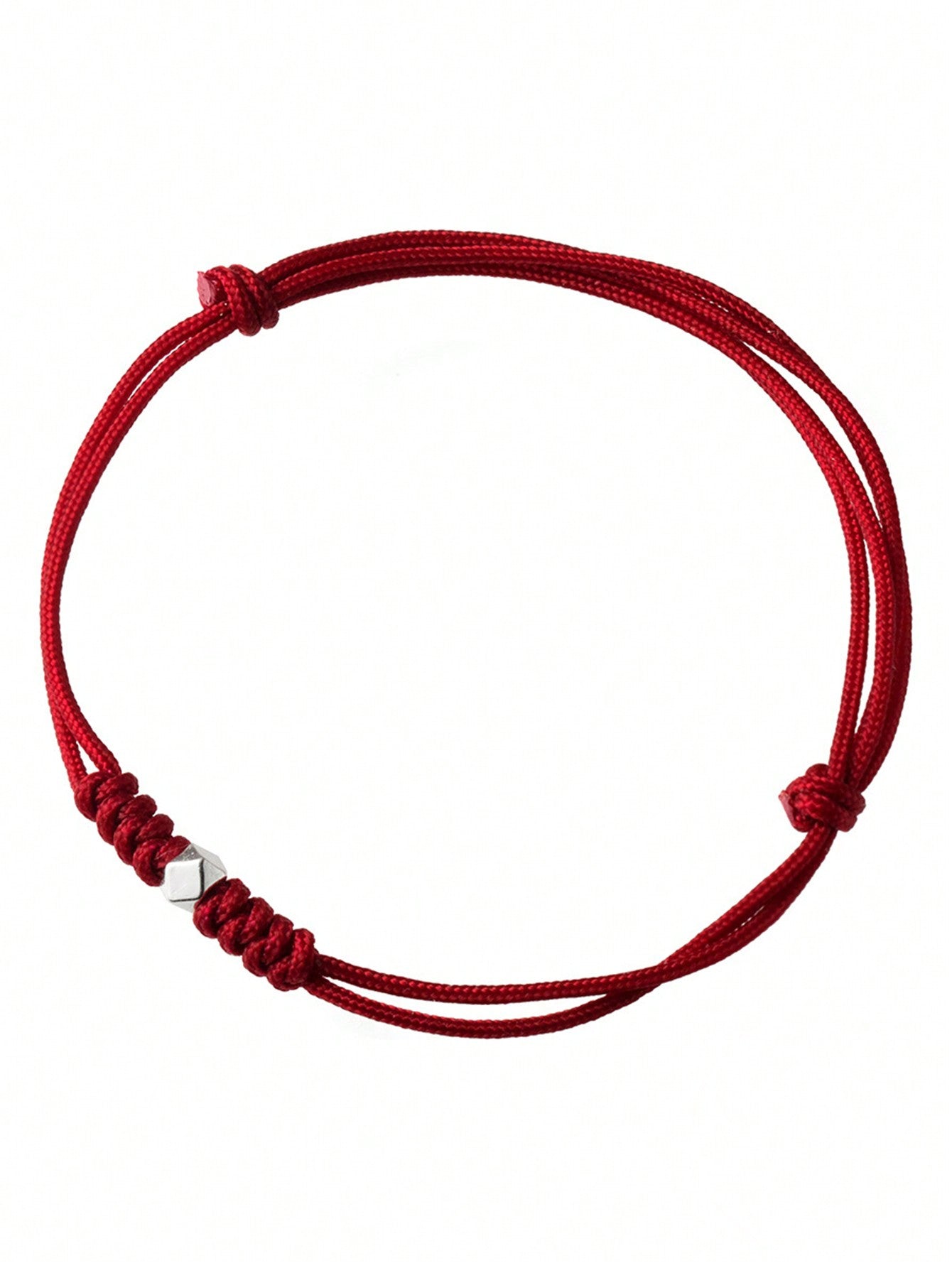 1pc Minimalist 925 Sterling Silver Geometric Cut Bead Adjustable Braided Red String Bracelet For Diy Jewelry Making, Suitable For Both Men And Women-Red-1