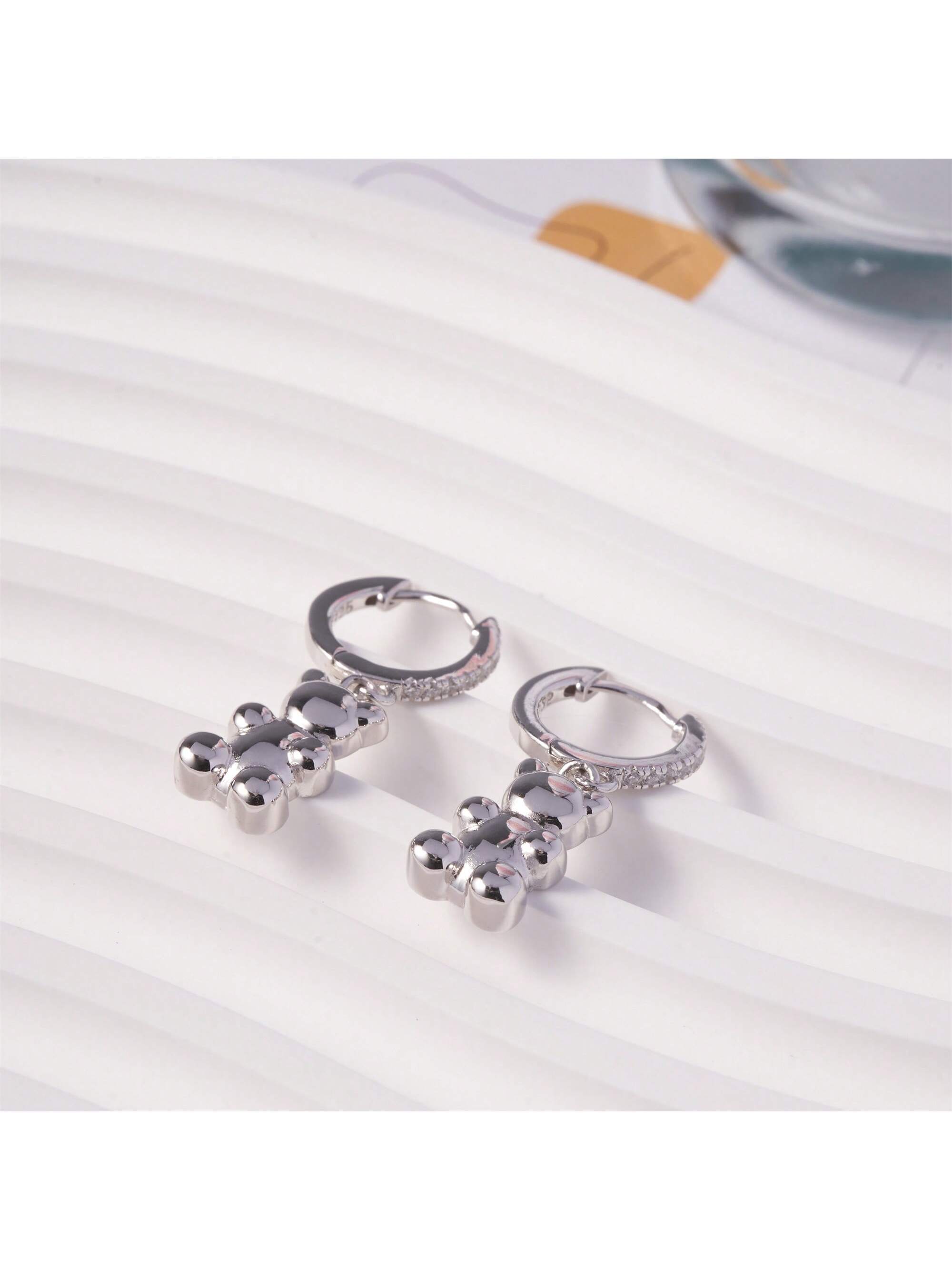 Solid S925 Silver Bear Shaped Earrings, Stylish Ins-Style Ear Jewelry-Silver-1