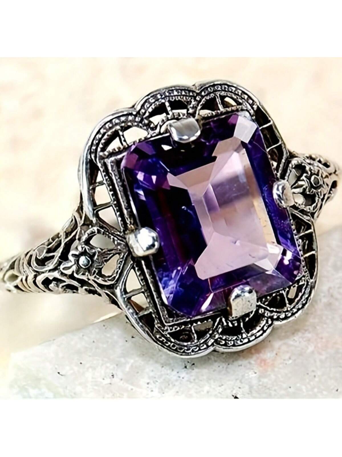 1pc Gorgeous Vintage Blue Sapphire Unisex Engagement Ring Jewelry-Purple-1