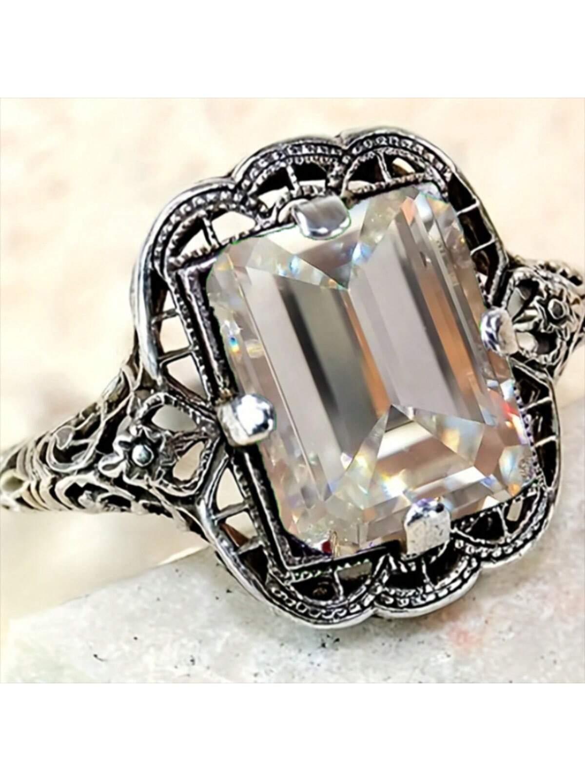 1pc Luxurious Vintage Sapphire Engagement Ring, Suitable For Both Men And Women'S Jewelry-White-1