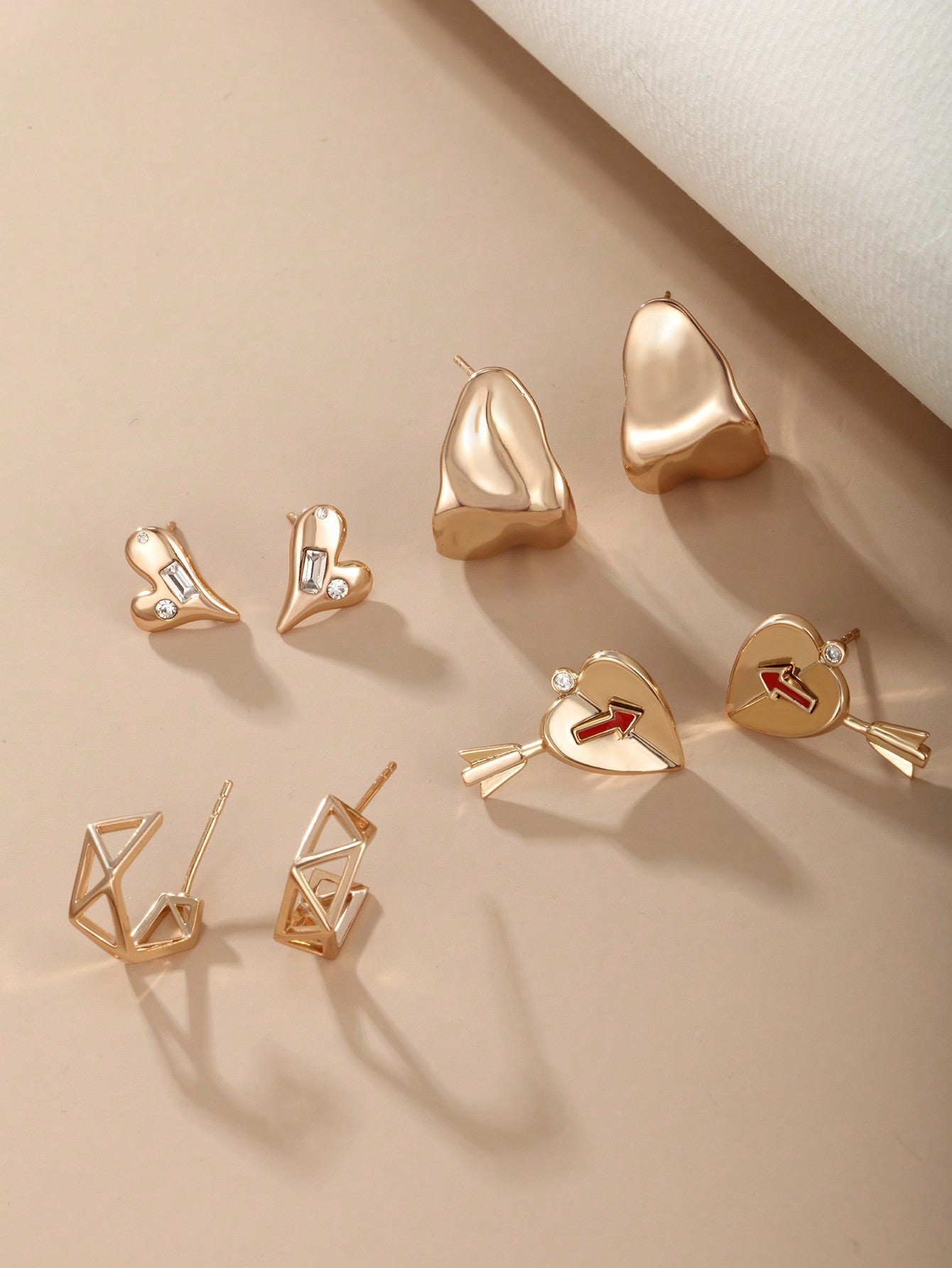 2pcs Fashionable Heart Shaped Earrings Suitable For Ladies' Daily Wear And Decoration-Champagne-1