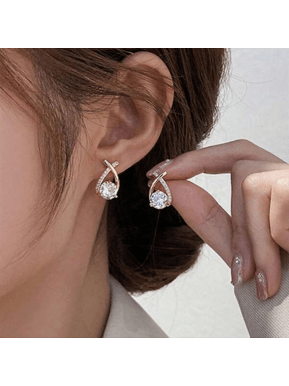 1pair Luxury Style Crossed Water Drop Shape Zirconia Stud Earrings-Gold-1