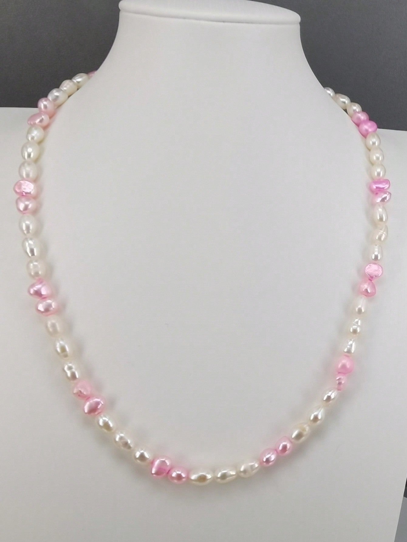 1 Strand 45cm White 5-6mm Rice And Pink Freshwater Pearl And S925 Clasp Necklace For Women Daily Life Or Party-Multicolor-1