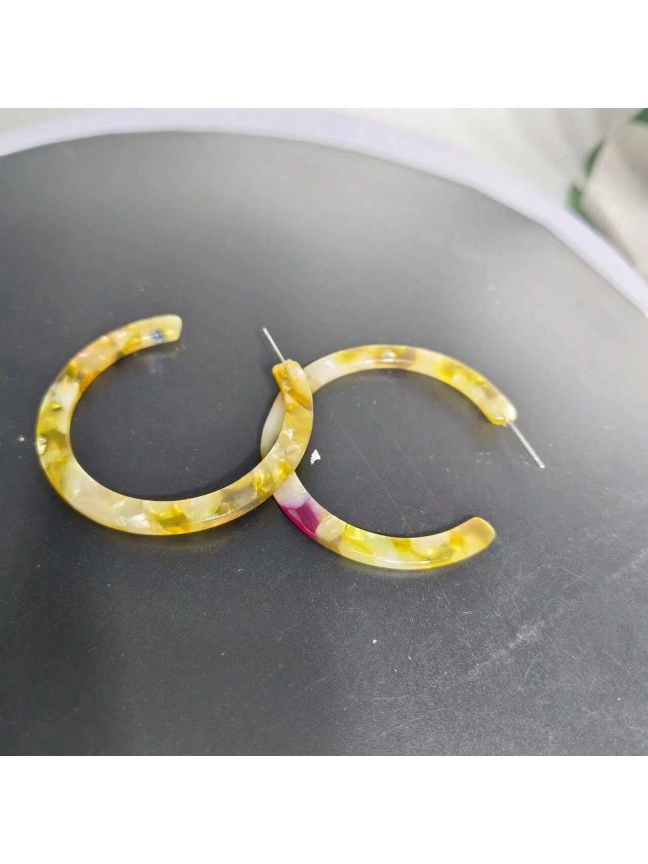 Women's Leopard Print & Multicolor Acetic Acid C Design Earrings-Mustard Yellow-1