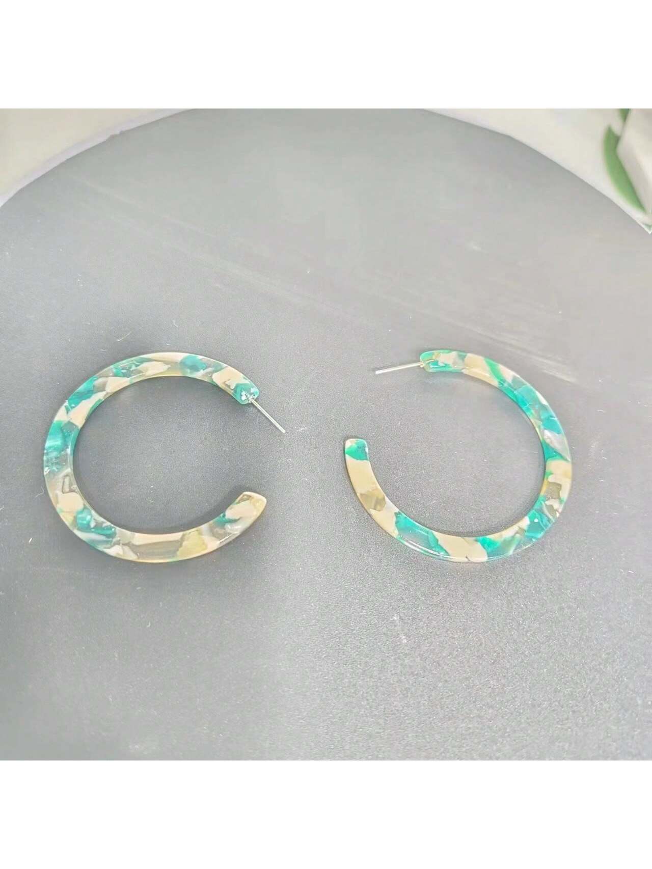 Women's Leopard Print Multi-Color C-Shaped Acetate Earrings-Cadet Blue-1